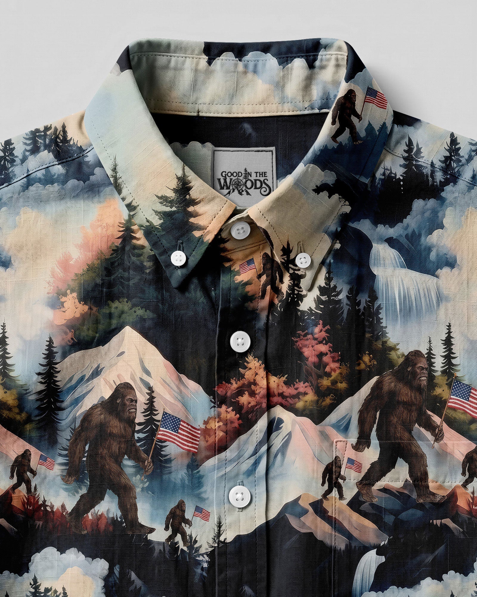 LANDSCAPE BIGFOOT WITH FLAG BUTTON-DOWN COLLAR SHIRT - TLNO2206262