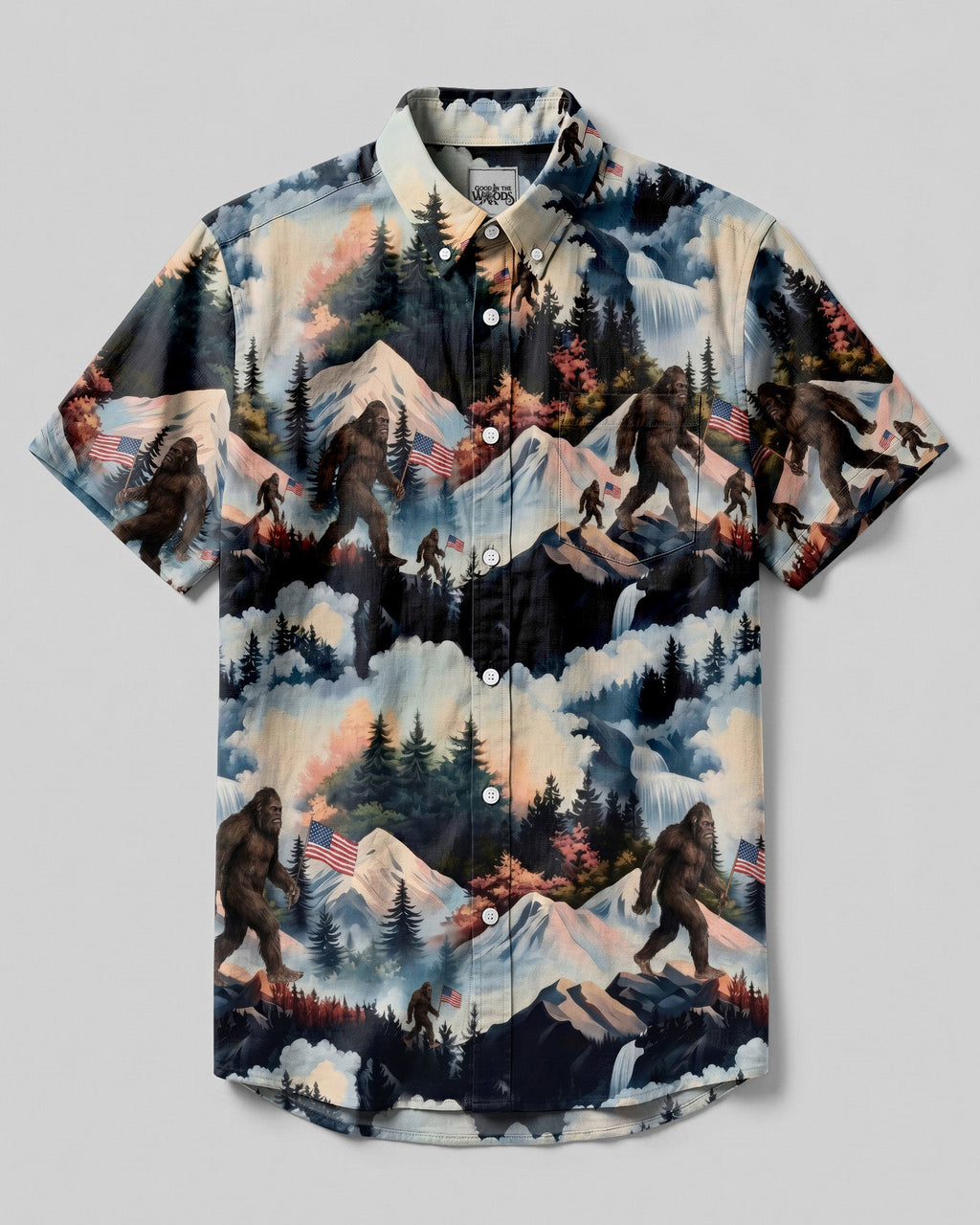 LANDSCAPE BIGFOOT WITH FLAG BUTTON-DOWN COLLAR SHIRT - TLNO2206262