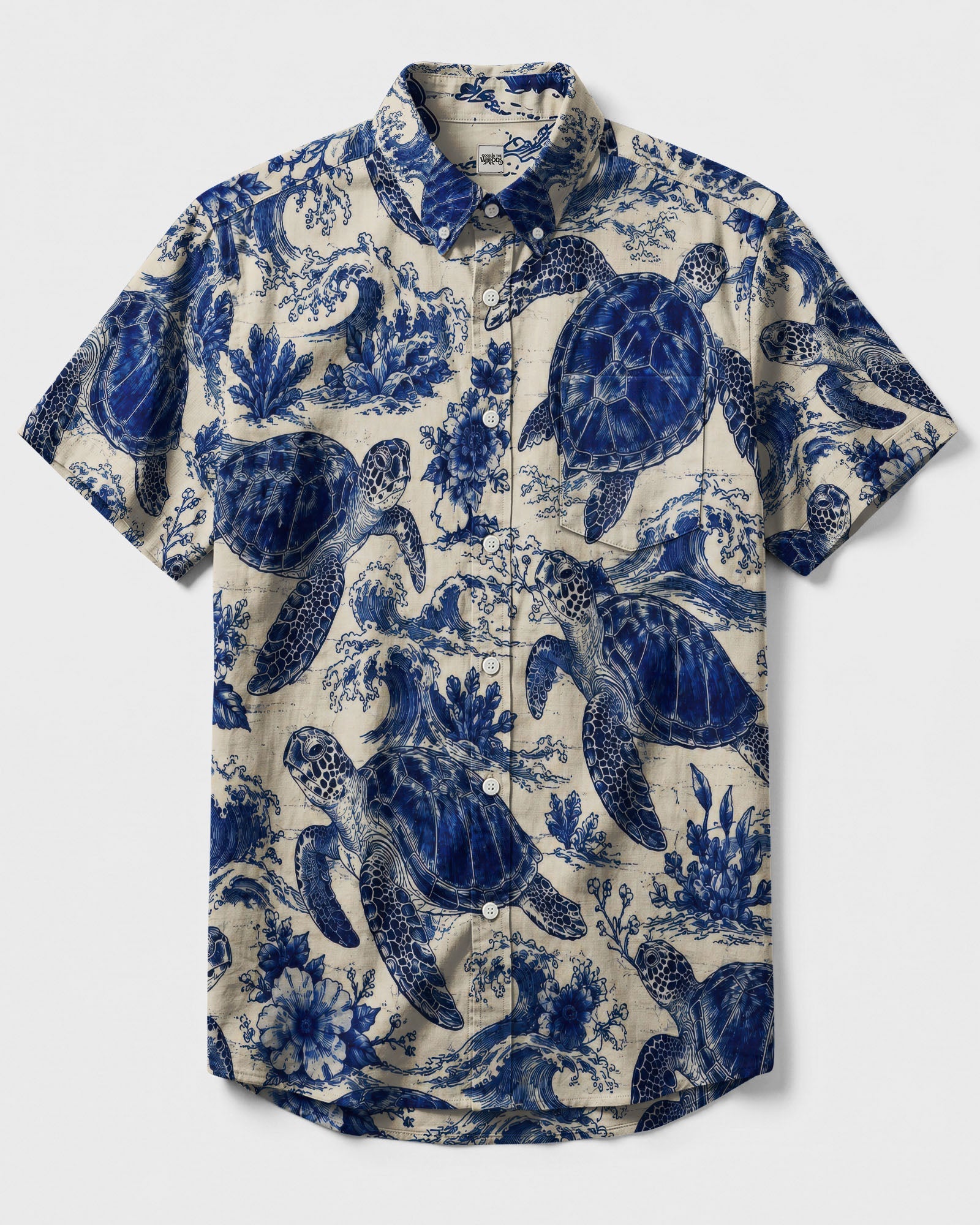 SEA TURTLE AND BLUE WAVES ART BUTTON-DOWN COLLAR SHIRT   - TLTW1606262