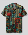 TRIBAL DACHSHUND DOG TROPICAL PATCHWORK CAMP SHIRT  - TLNT1507264