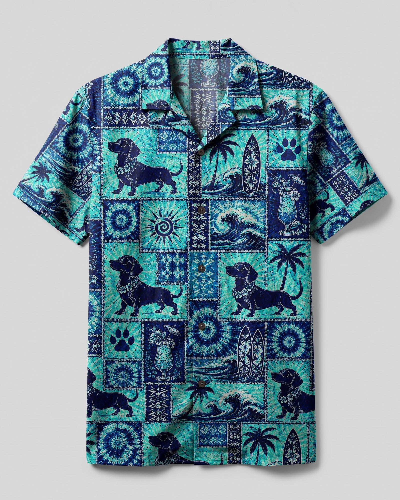 DACHSHUND DOG ISLAND PATCHWORK CAMP SHIRT - TLNO1507262