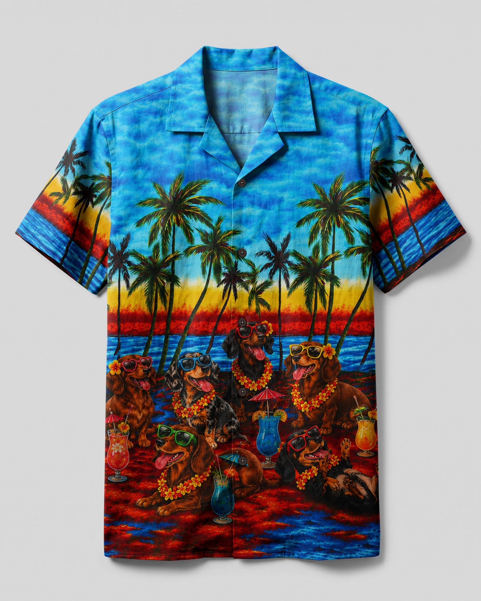 TROPICAL BEACH FUN WITH DACHSHUND DOG CAMP SHIRT  - TLHG0807262