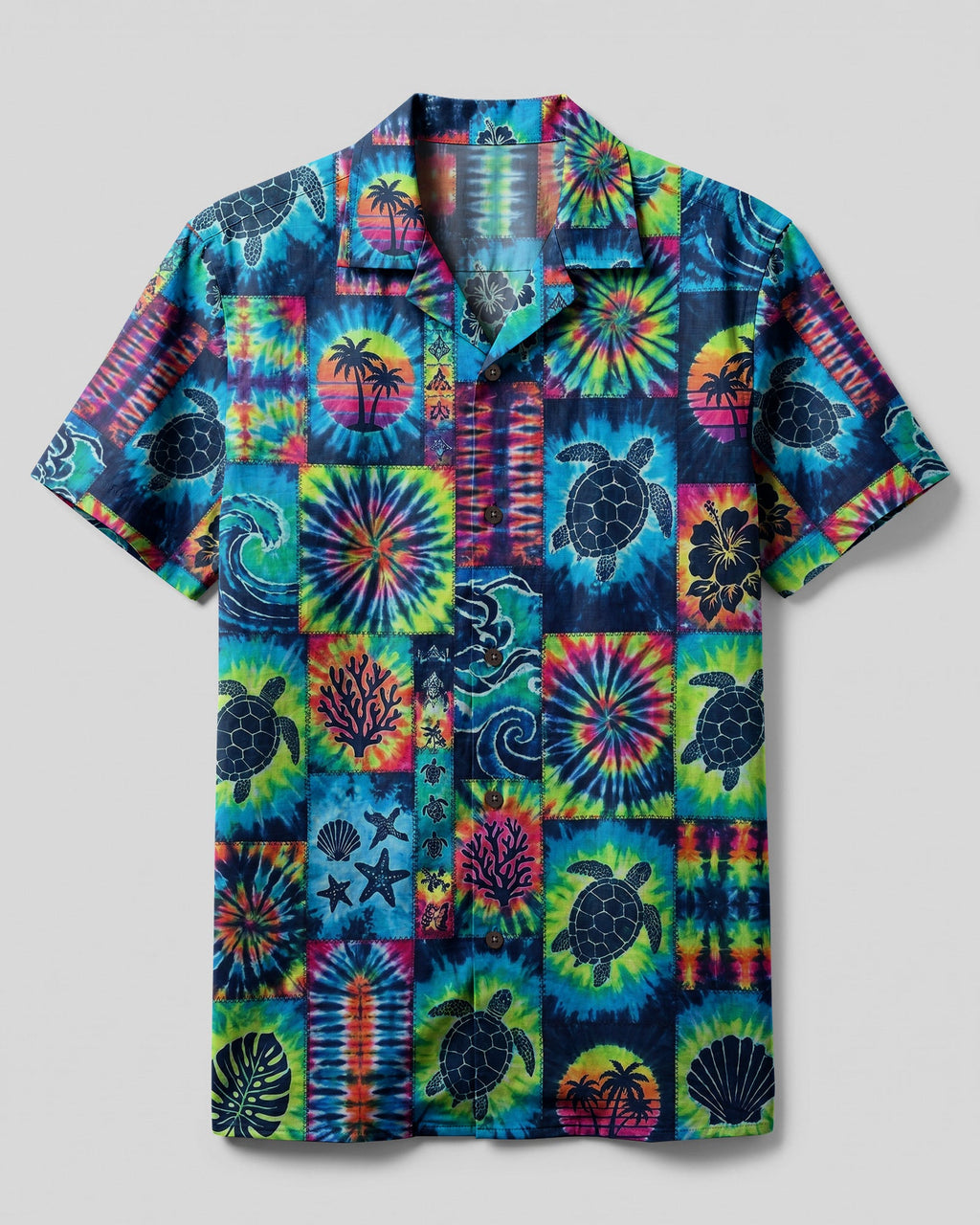 TROPICAL SEA TURTLE LAGOON PATCHWORK CAMP SHIRT - TLHG1607263