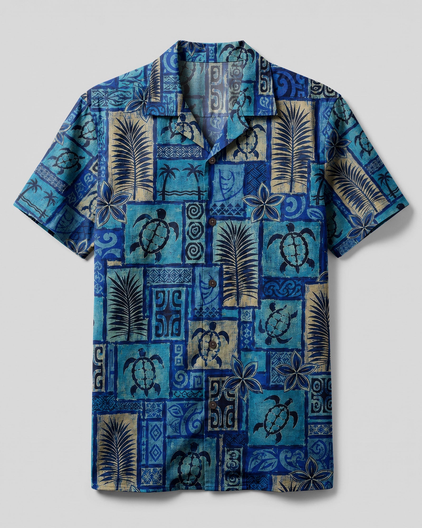 TROPICAL SEA TURTLE TRIBAL PATCHWORK CAMP SHIRT  - TLTW1507264
