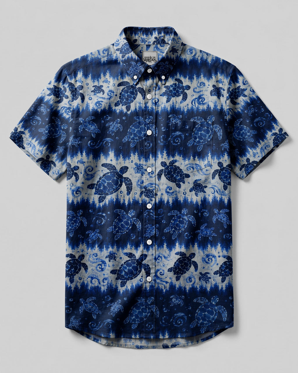 BLUE SEA TURTLE WAVE STRIPE BUTTON-DOWN COLLAR SHIRT - KMTM3006262