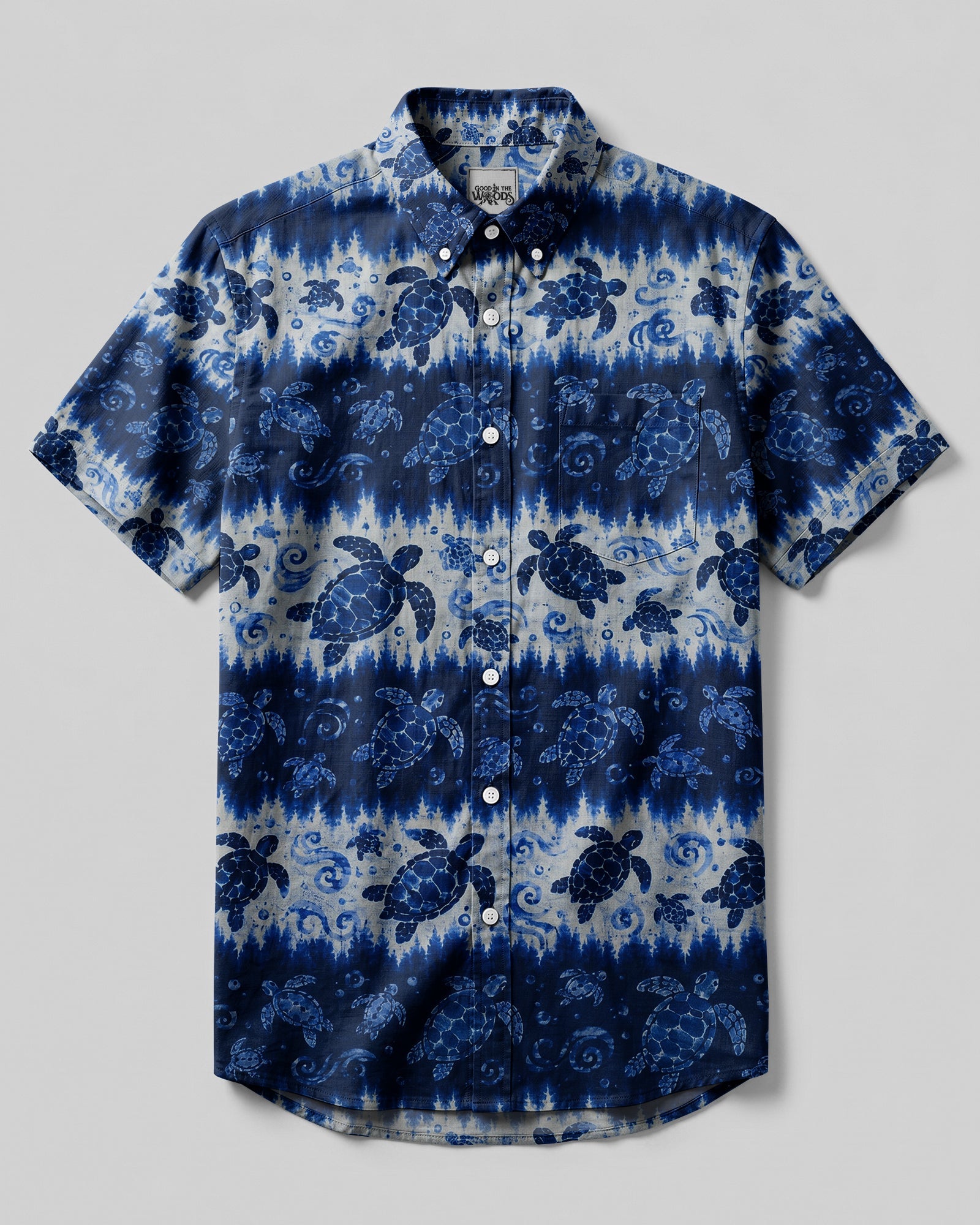 BLUE SEA TURTLE WAVE STRIPE BUTTON-DOWN COLLAR SHIRT - KMTM3006262
