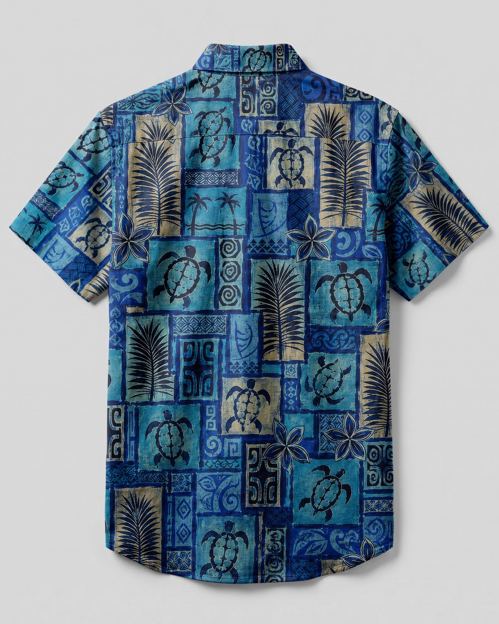 TROPICAL SEA TURTLE TRIBAL PATCHWORK BUTTON-DOWN COLLAR SHIRT  - TLTW1507263