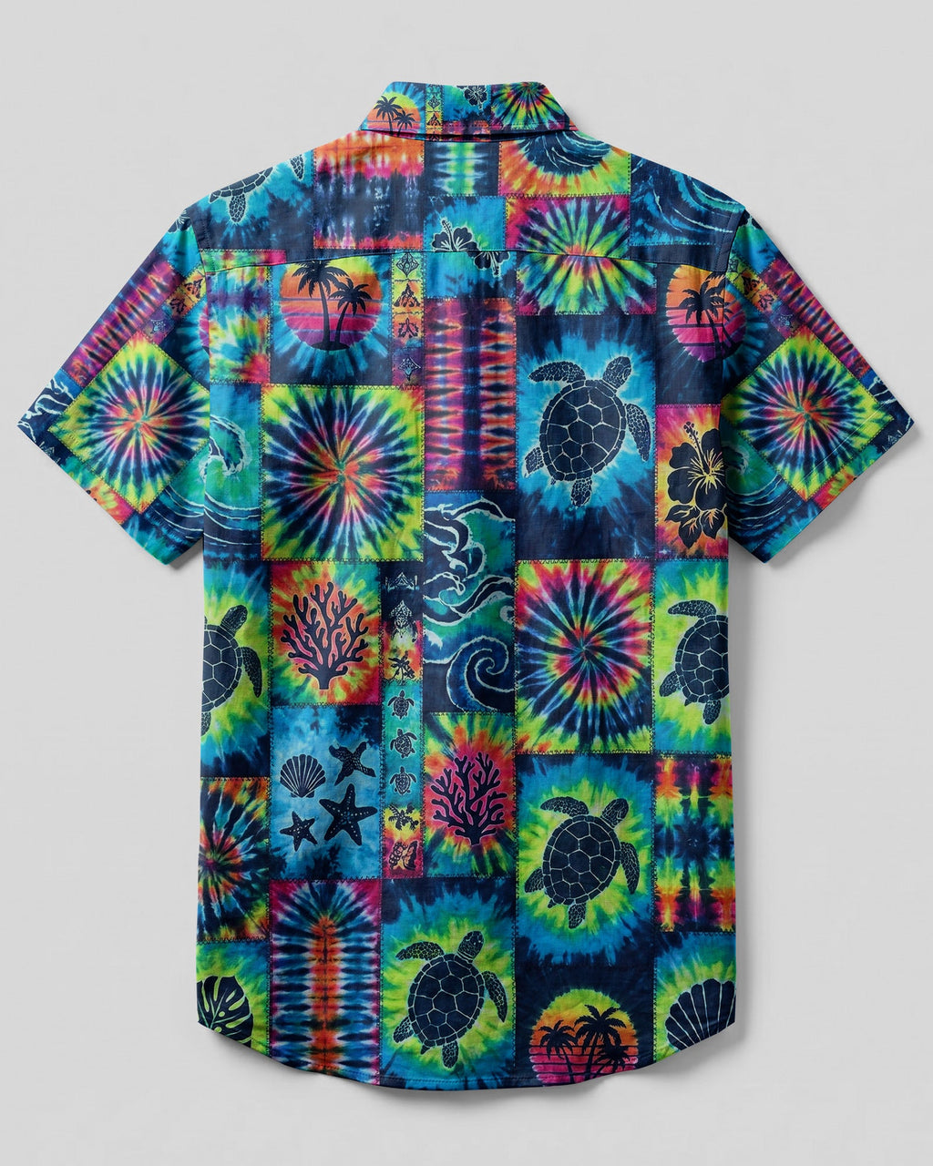 TROPICAL SEA TURTLE LAGOON PATCHWORK BUTTON-DOWN COLLAR SHIRT - TLHG1607264