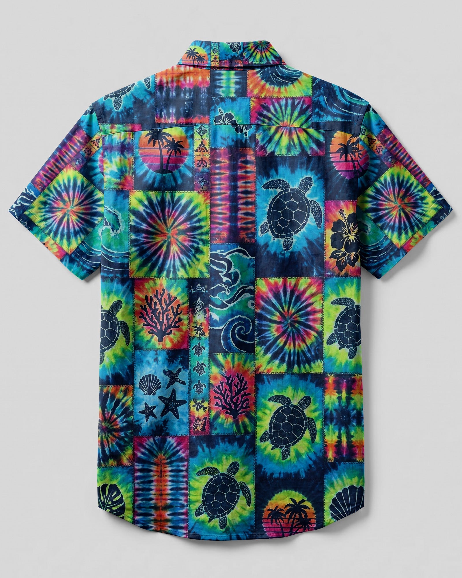 TROPICAL SEA TURTLE LAGOON PATCHWORK BUTTON-DOWN COLLAR SHIRT - TLHG1607264