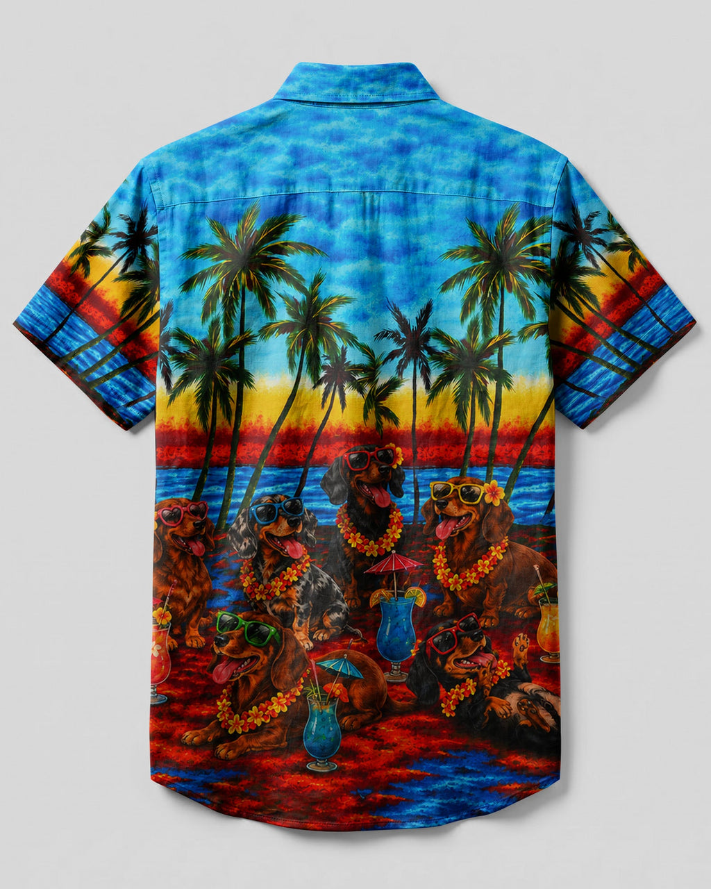 TROPICAL BEACH FUN WITH DACHSHUND DOG BUTTON-DOWN COLLAR SHIRT  - TLHG0807263