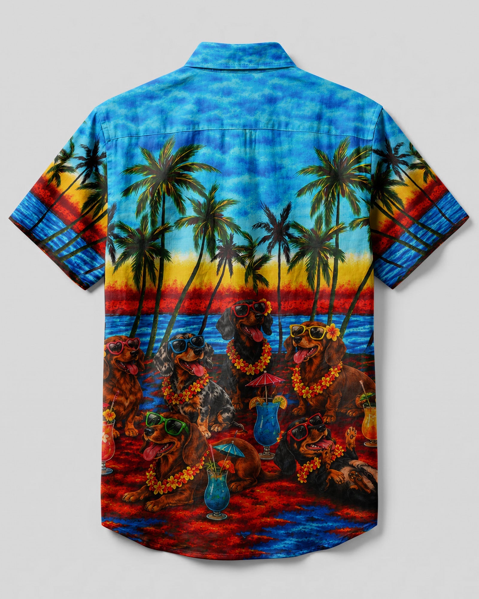 TROPICAL BEACH FUN WITH DACHSHUND DOG BUTTON-DOWN COLLAR SHIRT  - TLHG0807263