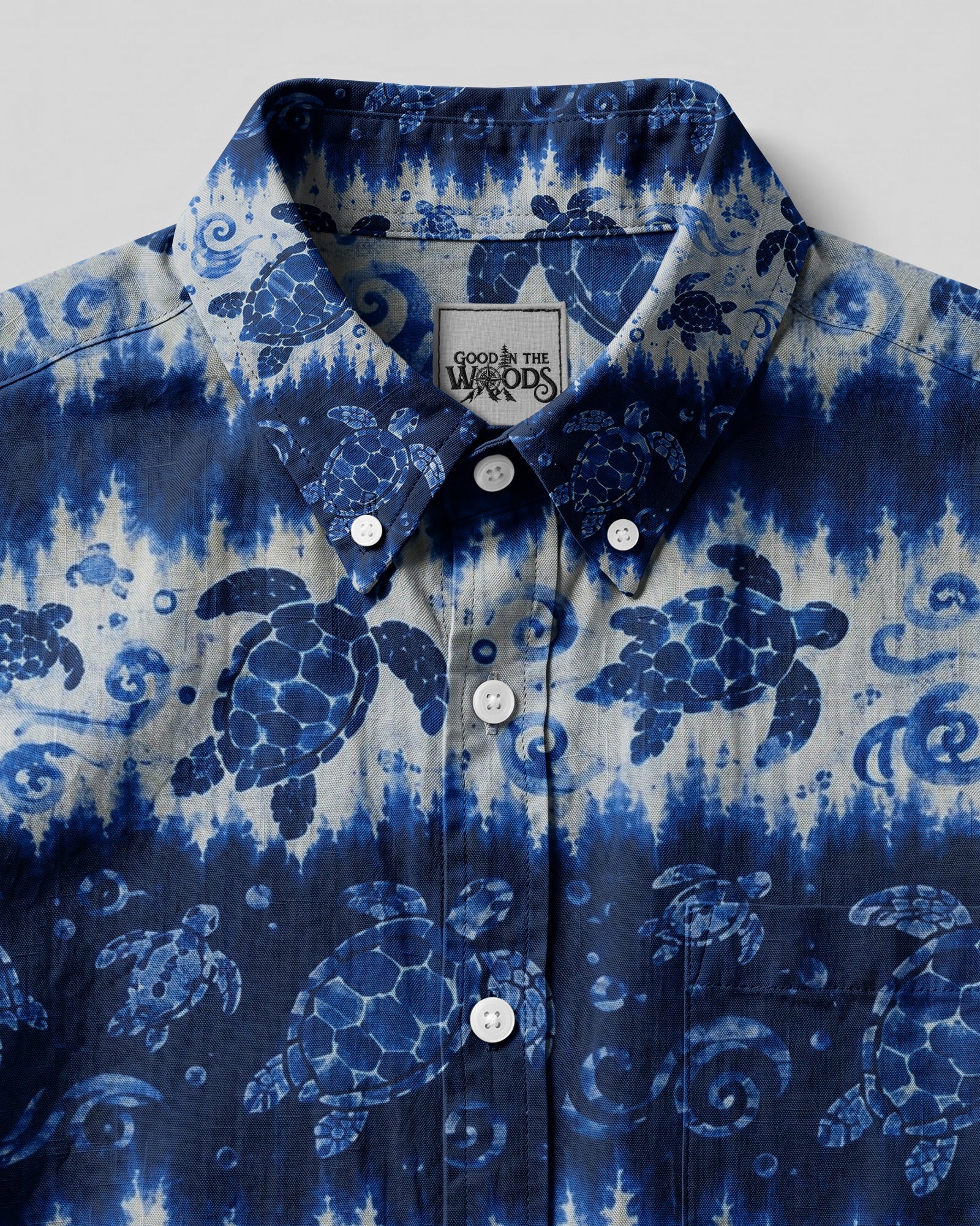 BLUE SEA TURTLE WAVE STRIPE BUTTON-DOWN COLLAR SHIRT - KMTM3006262