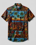 TROPICAL DACHSHUND DOG PATCHWORK BUTTON-DOWN COLLAR SHIRT  - TLNT0807262