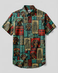 TRIBAL DACHSHUND DOG TROPICAL PATCHWORK BUTTON-DOWN COLLAR SHIRT  - TLNT1507263