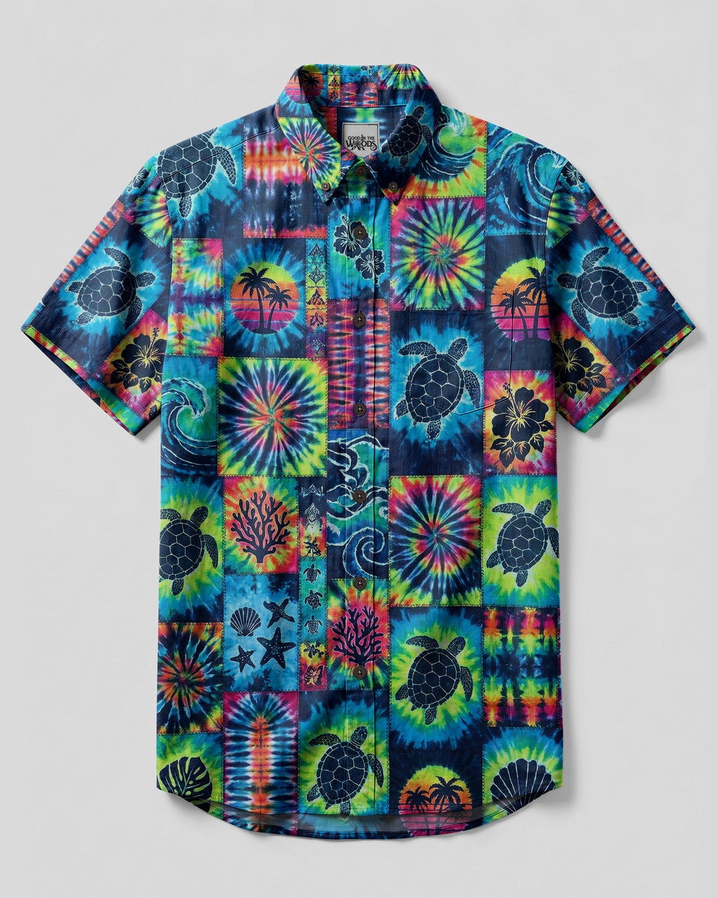 TROPICAL SEA TURTLE LAGOON PATCHWORK BUTTON-DOWN COLLAR SHIRT - TLHG1607264
