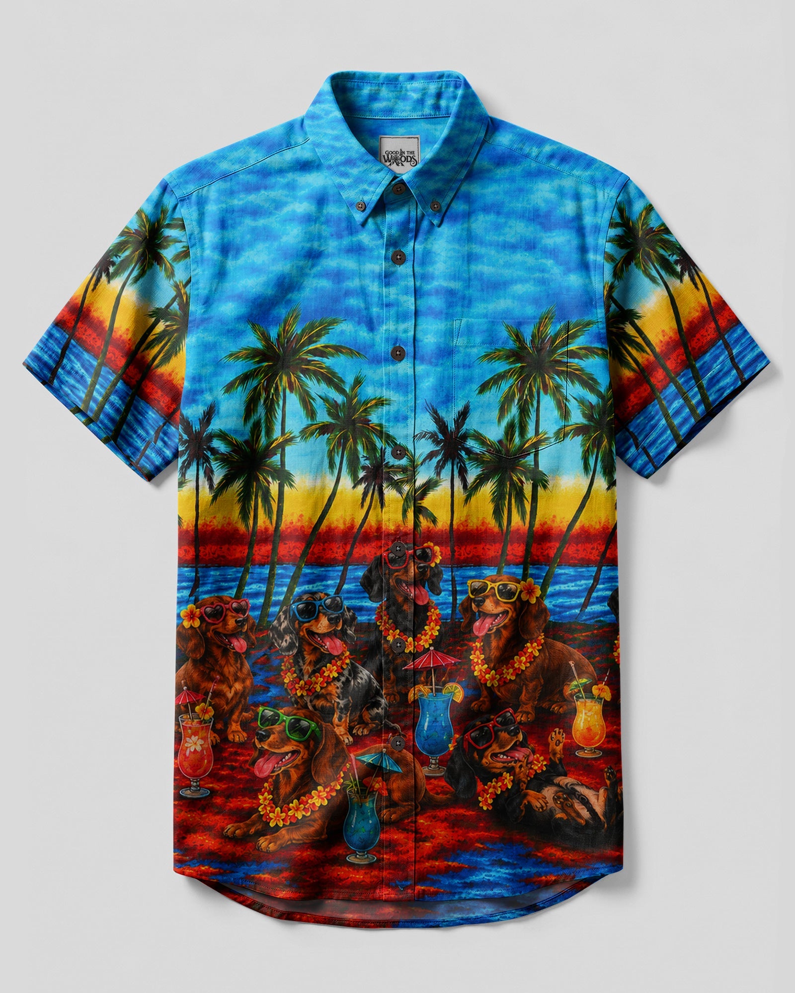 TROPICAL BEACH FUN WITH DACHSHUND DOG BUTTON-DOWN COLLAR SHIRT  - TLHG0807263