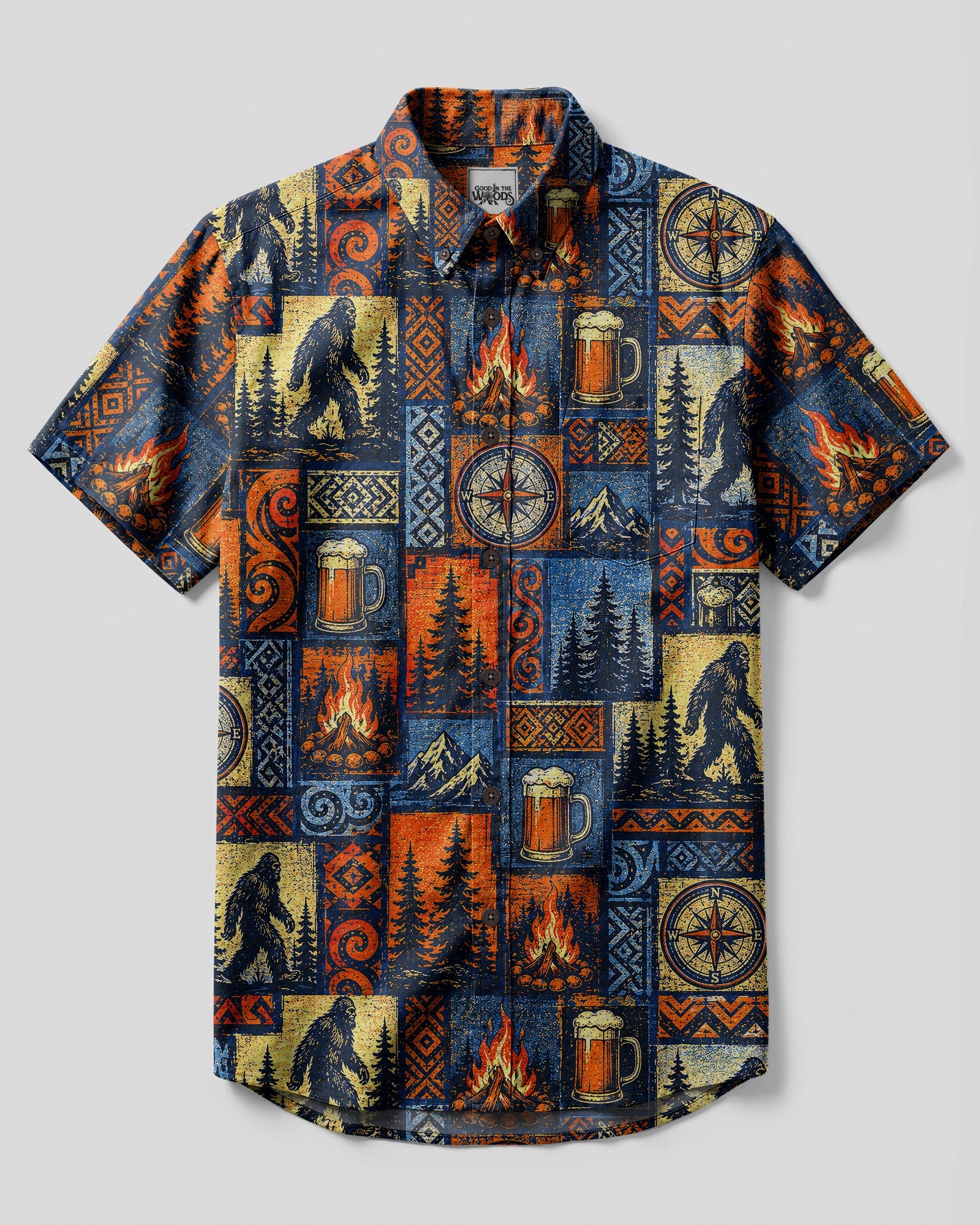 BIGFOOT WILDERNESS COMPASS VINTAGE  PATCHWORK BUTTON-DOWN COLLAR SHIRT  - TLNT1507262