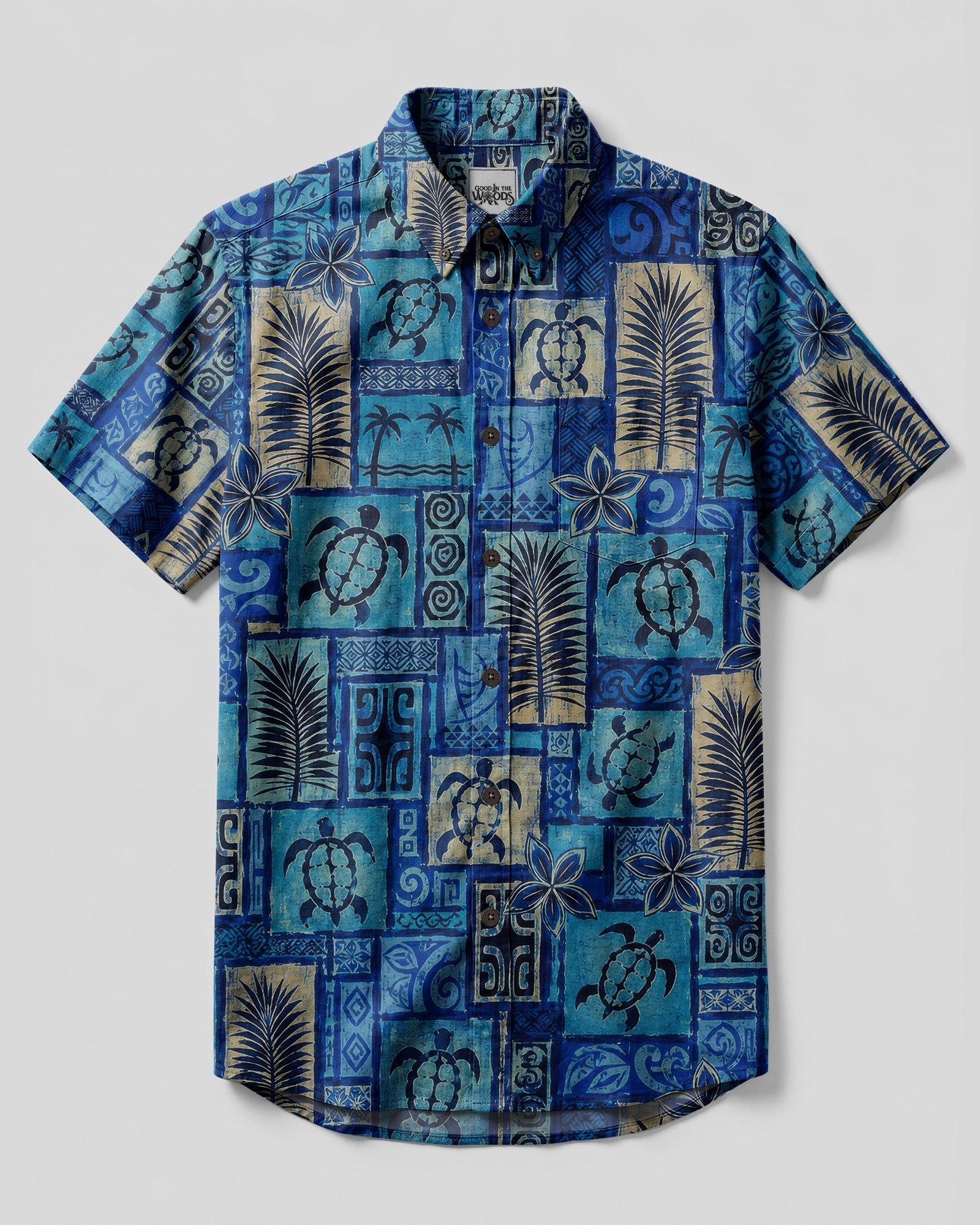 TROPICAL SEA TURTLE TRIBAL PATCHWORK BUTTON-DOWN COLLAR SHIRT  - TLTW1507263