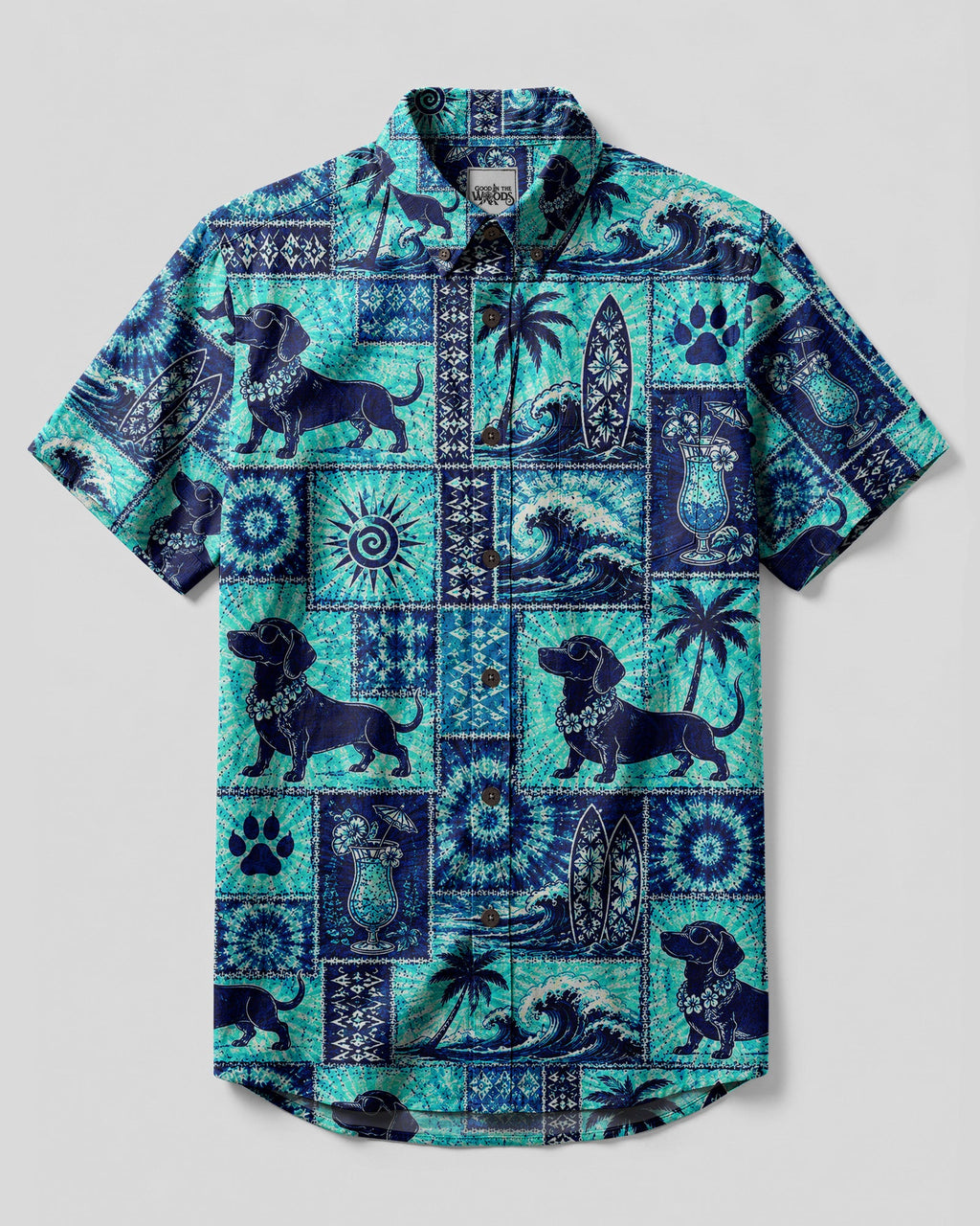 DACHSHUND DOG ISLAND PATCHWORK BUTTON-DOWN COLLAR SHIRT - TLNO1507263