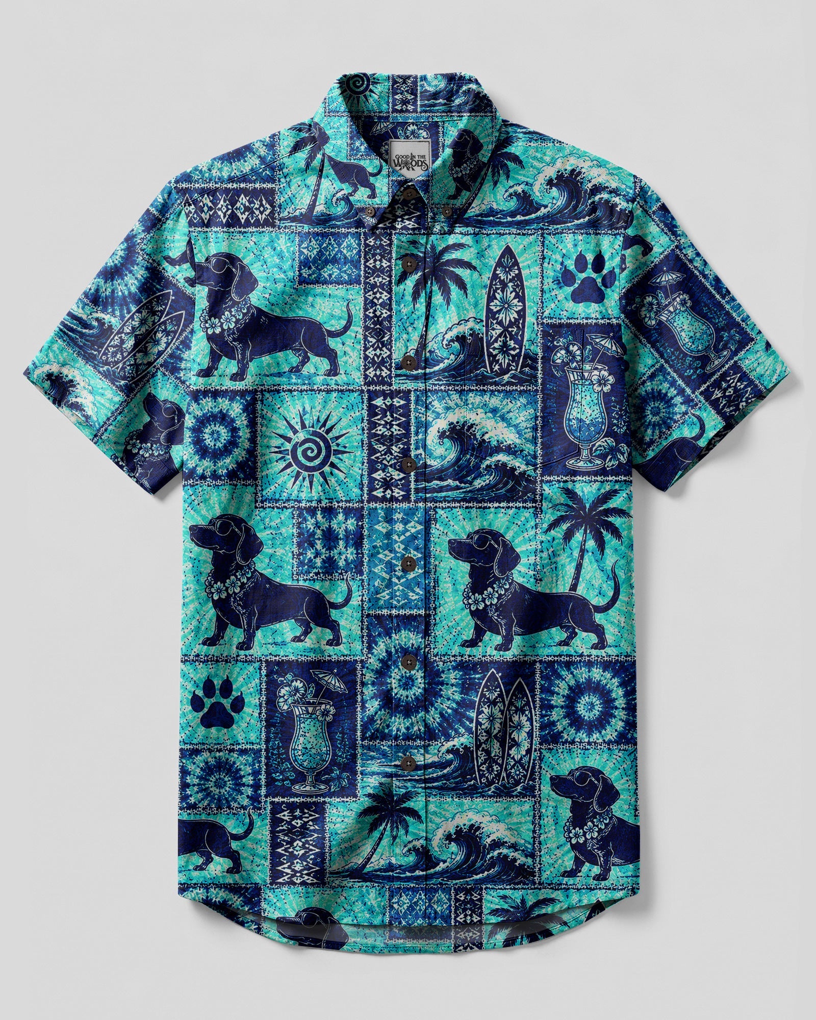 DACHSHUND DOG ISLAND PATCHWORK BUTTON-DOWN COLLAR SHIRT - TLNO1507263