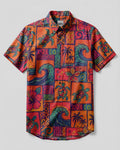 TROPICAL SEA TURTLE AND WAVES PATCHWORK BUTTON-DOWN COLLAR SHIRT - TLHN1607263