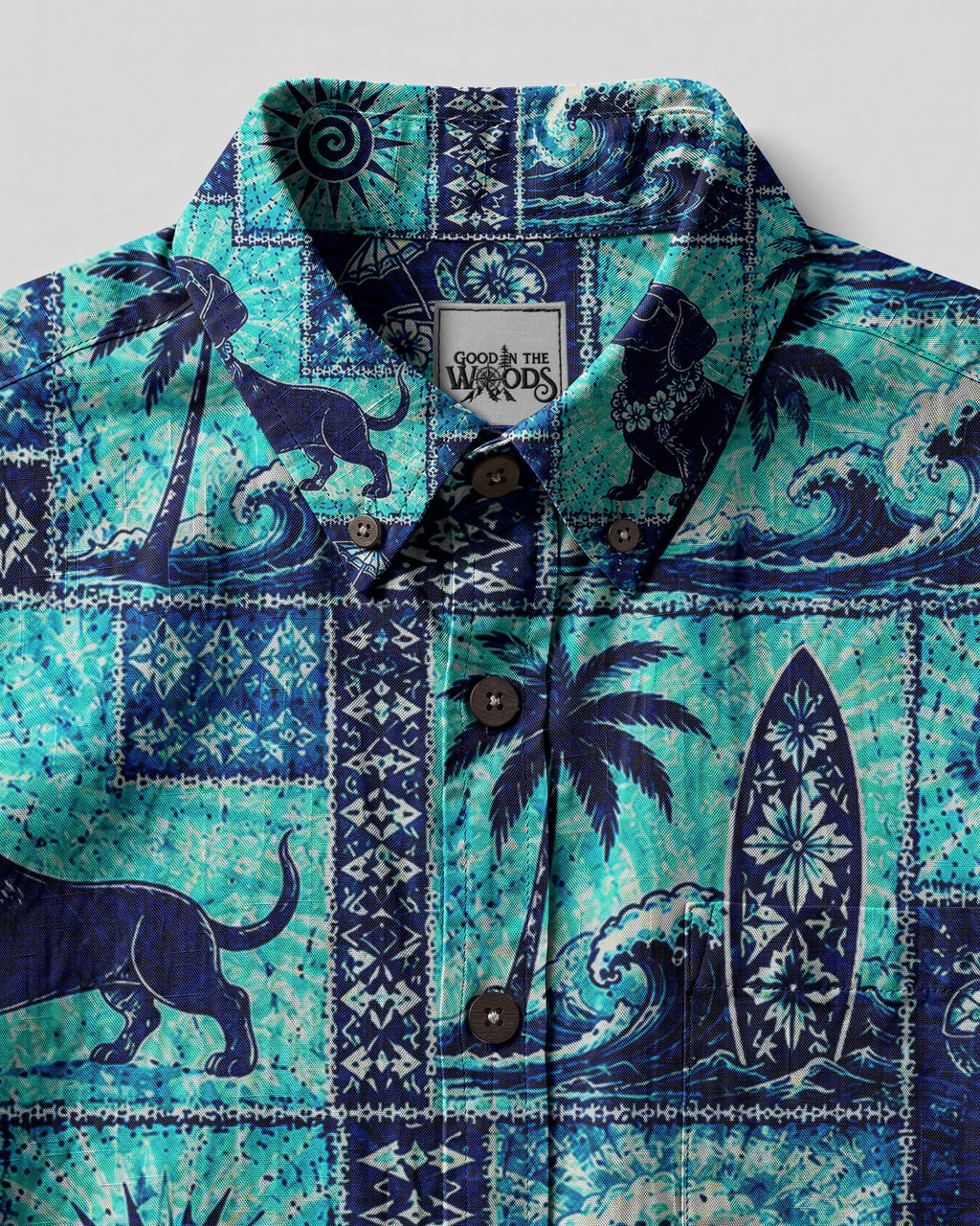 DACHSHUND DOG ISLAND PATCHWORK BUTTON-DOWN COLLAR SHIRT - TLNO1507263