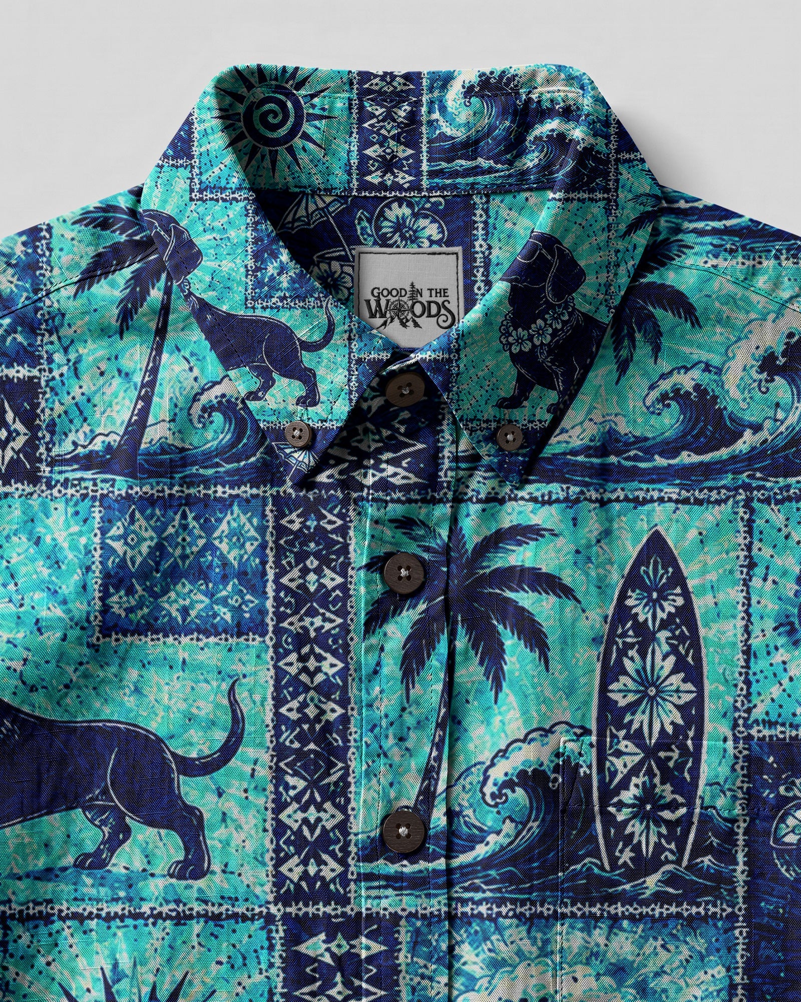 DACHSHUND DOG ISLAND PATCHWORK BUTTON-DOWN COLLAR SHIRT - TLNO1507263
