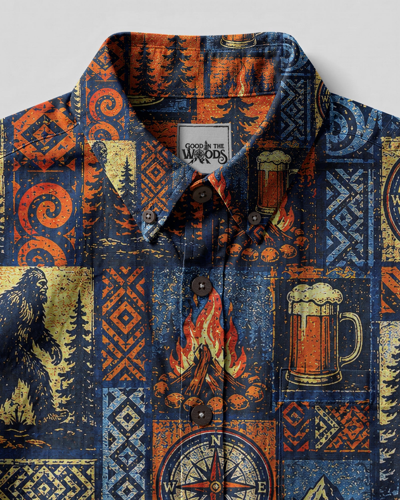BIGFOOT WILDERNESS COMPASS VINTAGE  PATCHWORK BUTTON-DOWN COLLAR SHIRT  - TLNT1507262