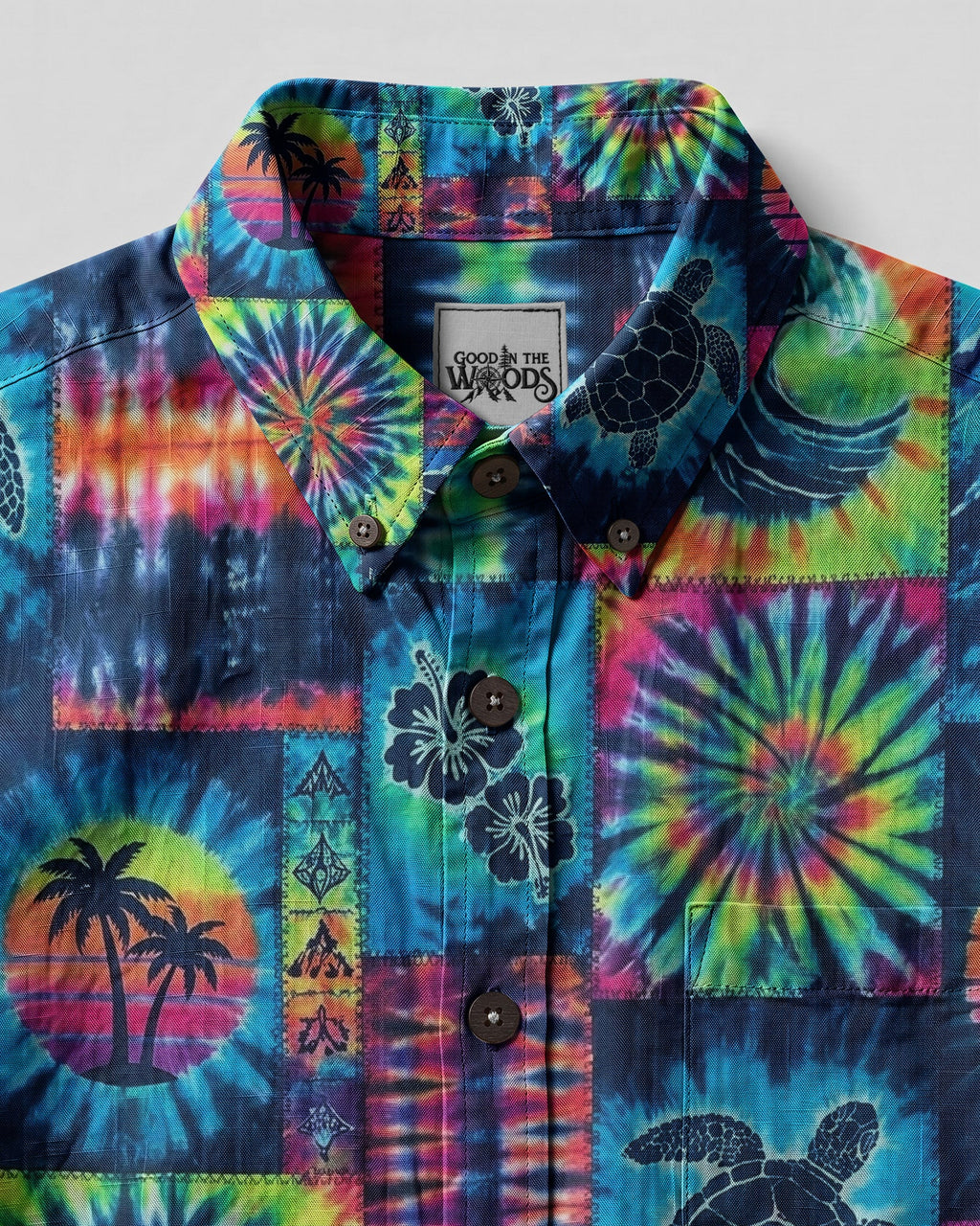 TROPICAL SEA TURTLE LAGOON PATCHWORK BUTTON-DOWN COLLAR SHIRT - TLHG1607264