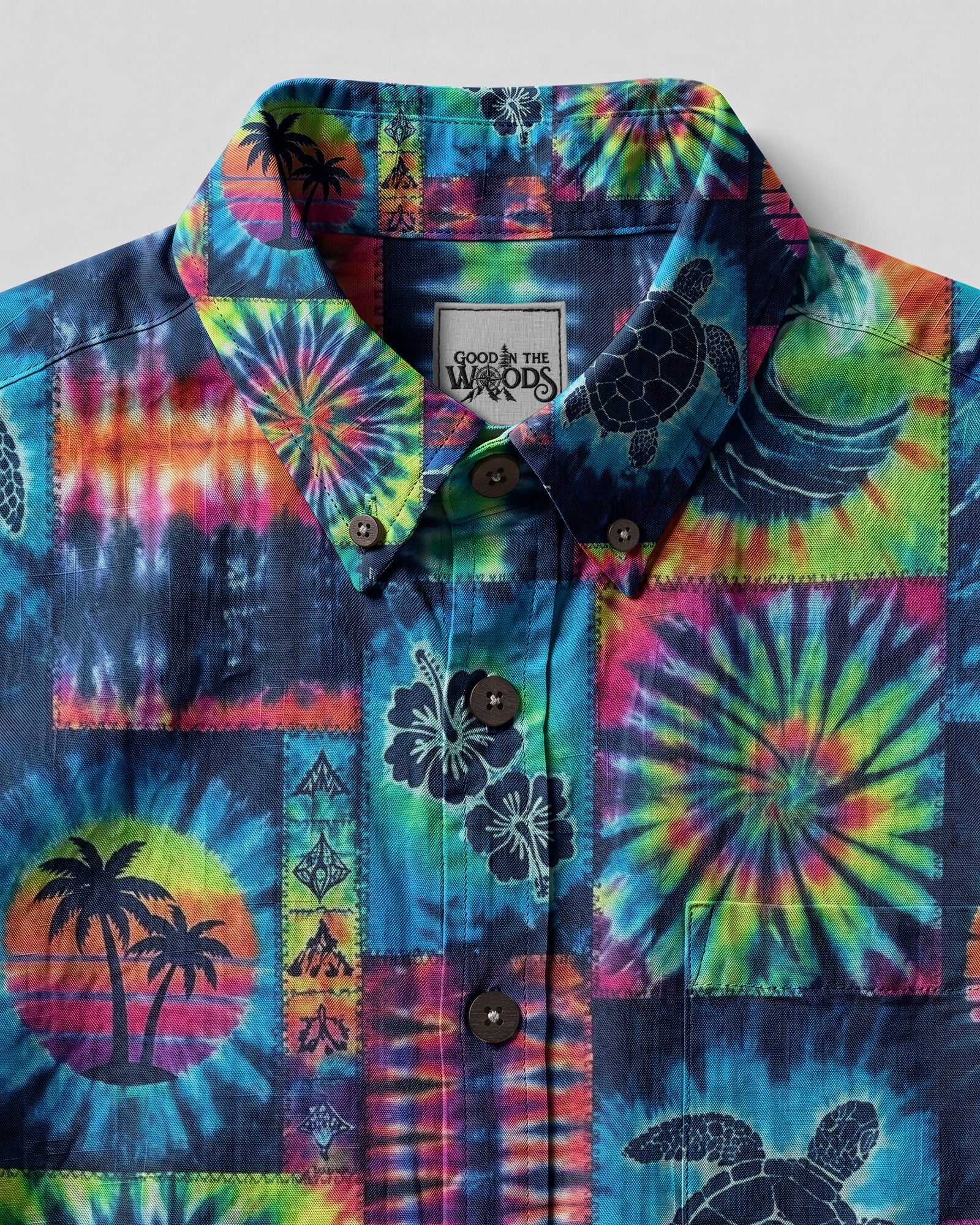 TROPICAL SEA TURTLE LAGOON PATCHWORK BUTTON-DOWN COLLAR SHIRT - TLHG1607264