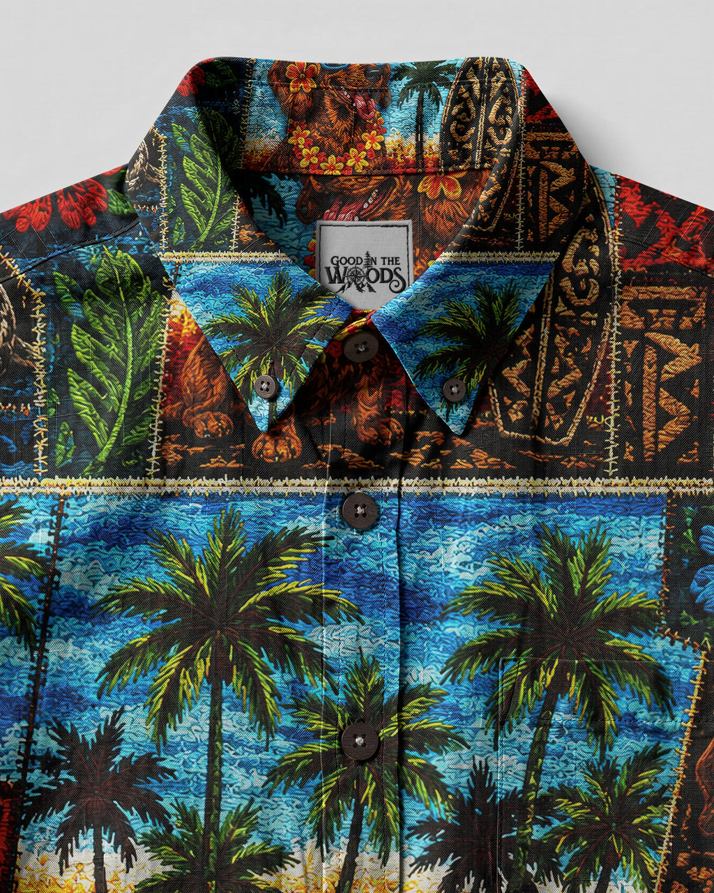 TROPICAL DACHSHUND DOG PATCHWORK BUTTON-DOWN COLLAR SHIRT  - TLNT0807262