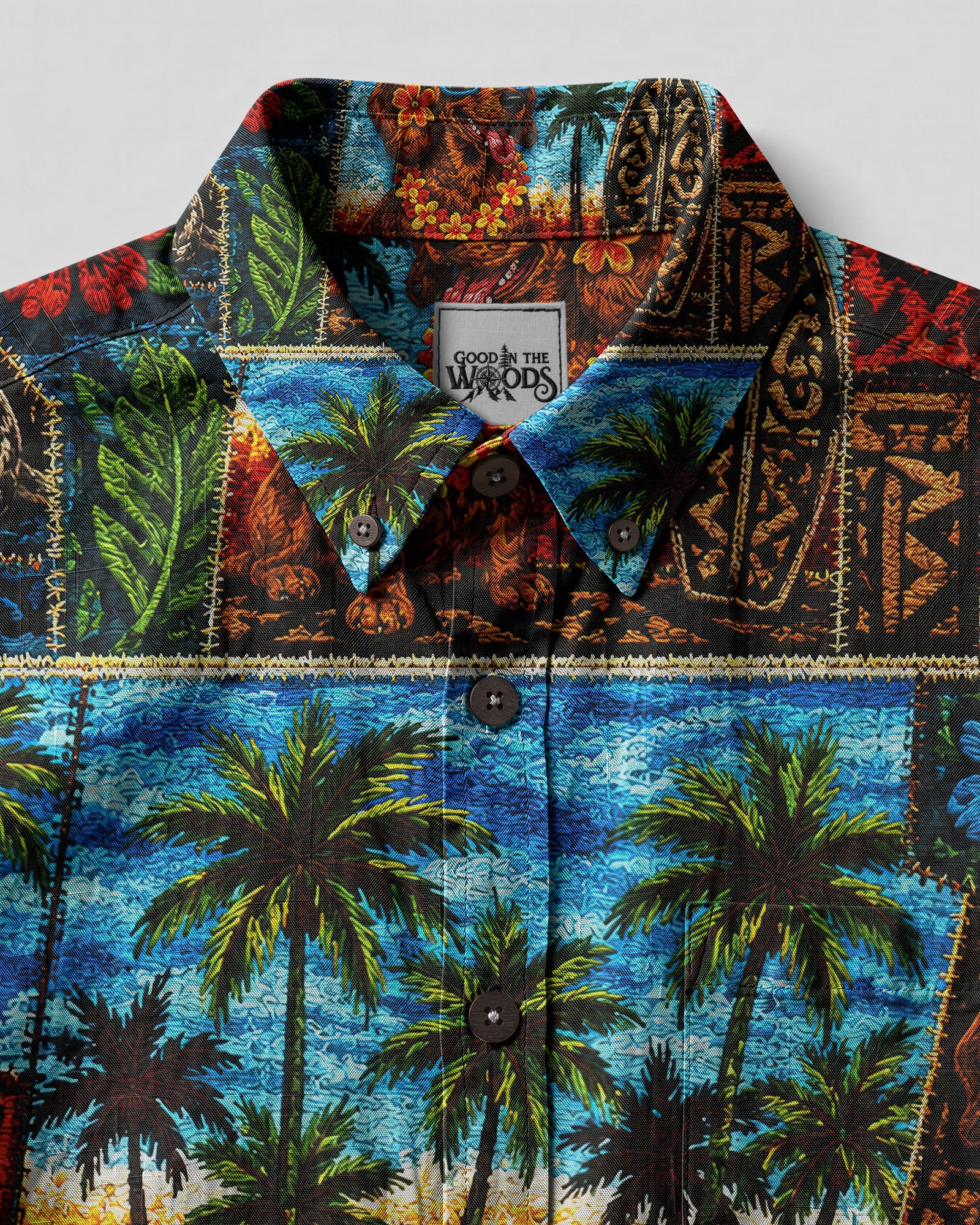 TROPICAL DACHSHUND DOG PATCHWORK BUTTON-DOWN COLLAR SHIRT  - TLNT0807262
