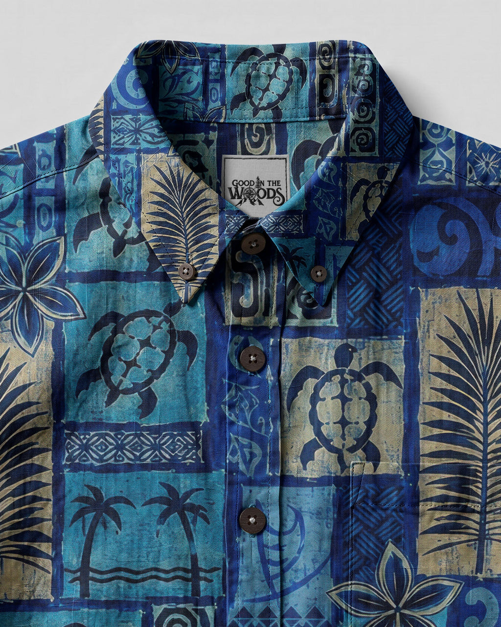 TROPICAL SEA TURTLE TRIBAL PATCHWORK BUTTON-DOWN COLLAR SHIRT  - TLTW1507263