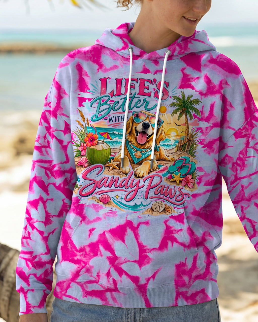 LIFE'S BETTER WITH SANDY PAWS GOLDEN RETRIEVER DOG ALL OVER PRINT - TYPQ2805261