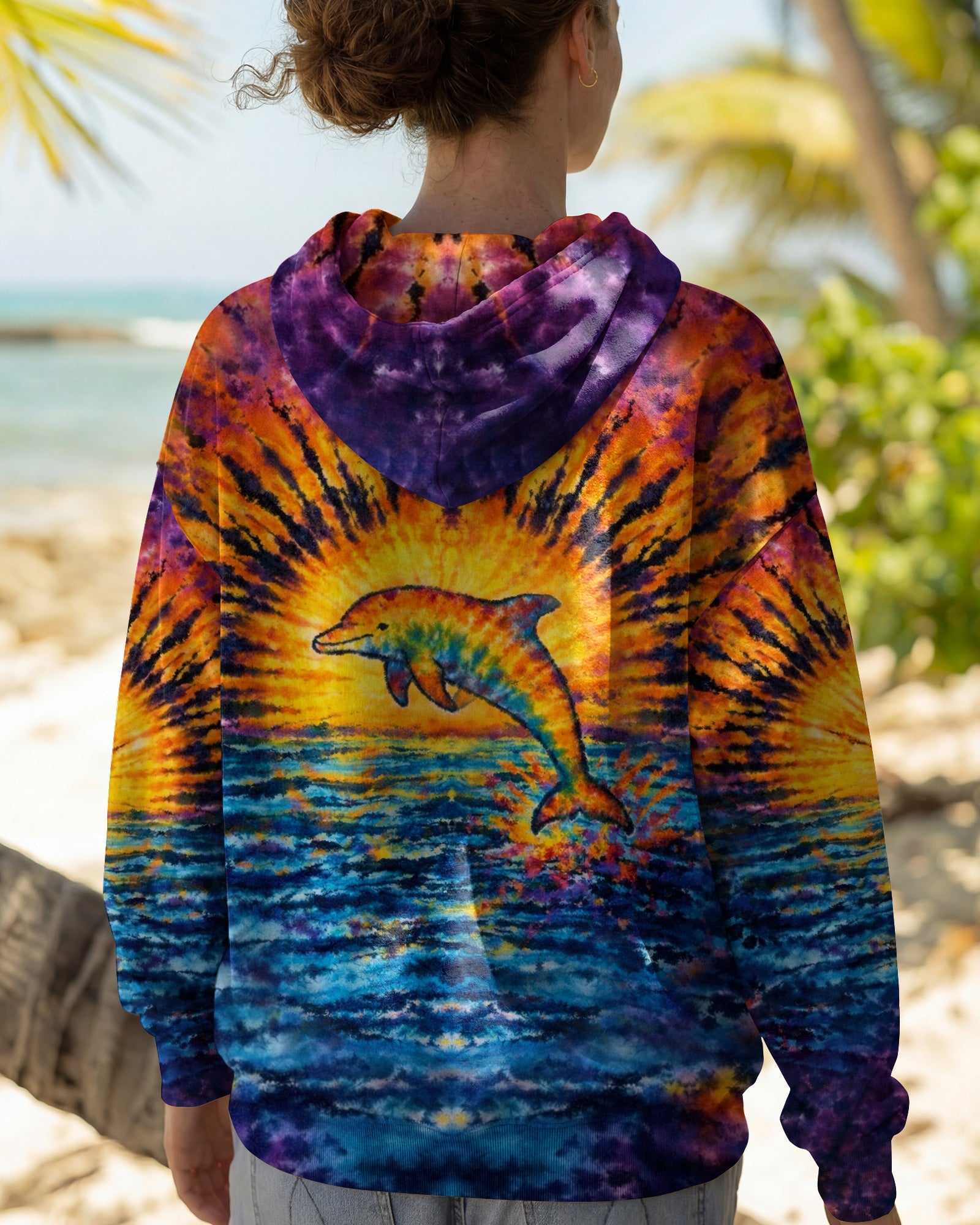 DOLPHIN SUNSET WATERCOLOR PATTERN ALL OVER PRINT - TLHN0904262
