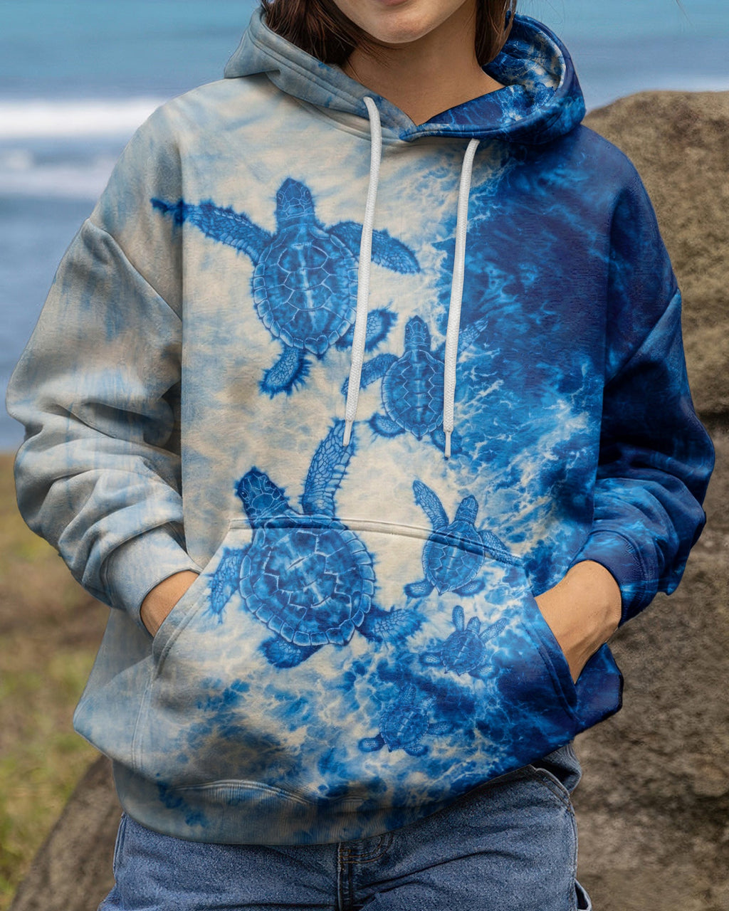 SEA TURTLE FAMILY WAVES  ALL OVER PRINT - TLTW1504263