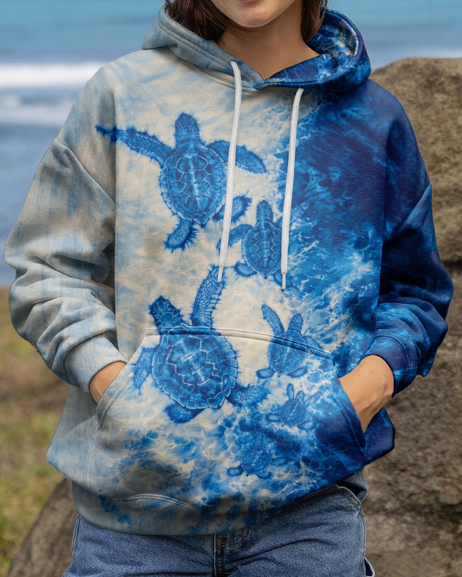SEA TURTLE FAMILY WAVES  ALL OVER PRINT - TLTW1504263