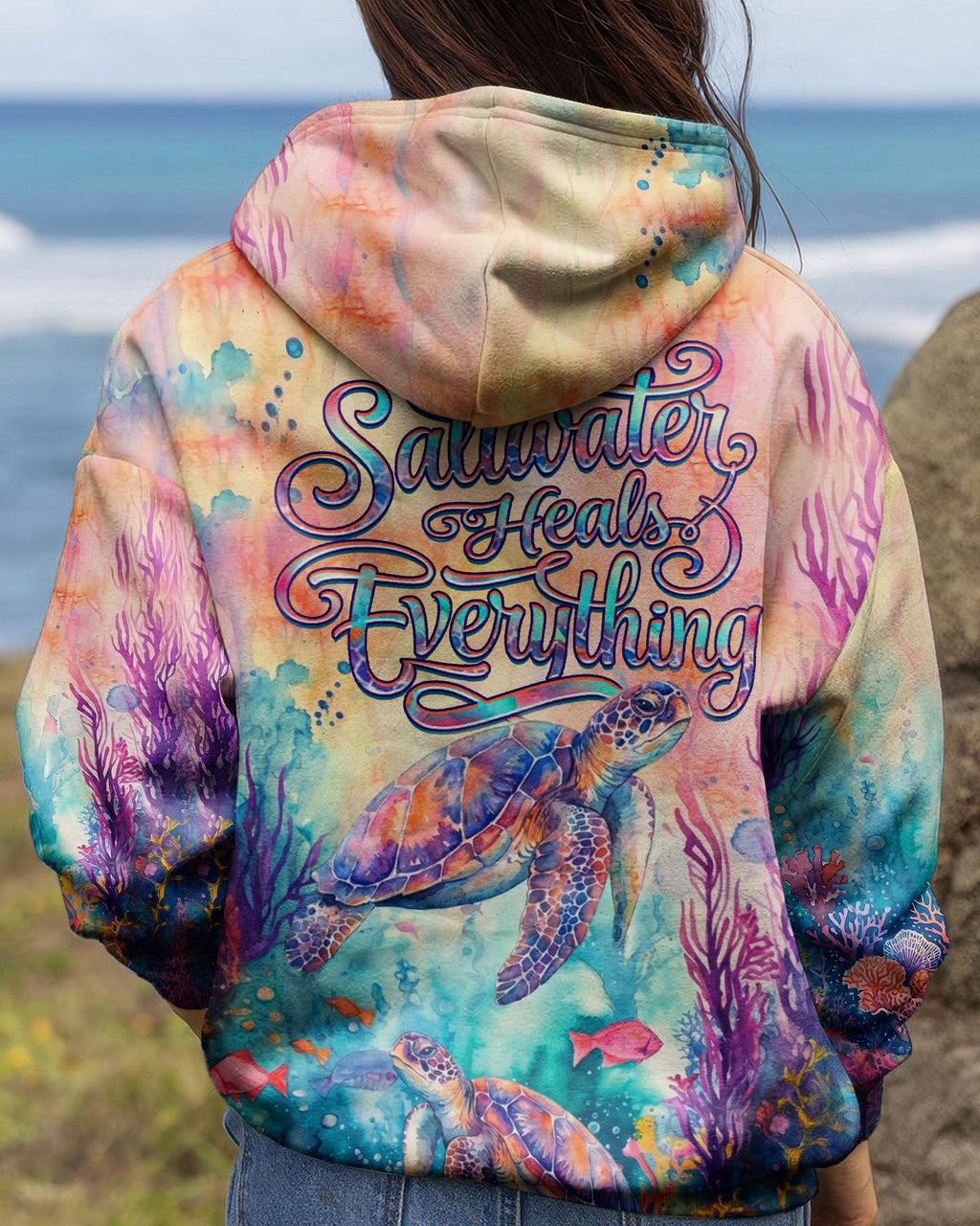 SALTWATER HEALS EVERYTHING TURTLE ALL OVER PRINT  - TLHN2104261