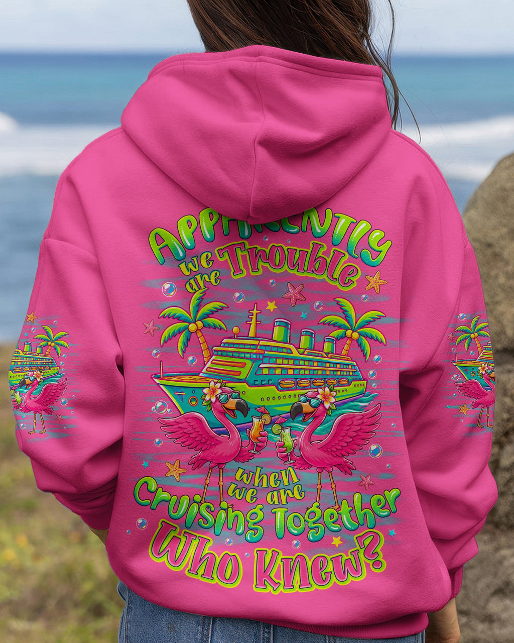 APPARENTLY WE'RE TROUBLE FLAMINGO CRUISING ALL OVER PRINT - TLNO307263