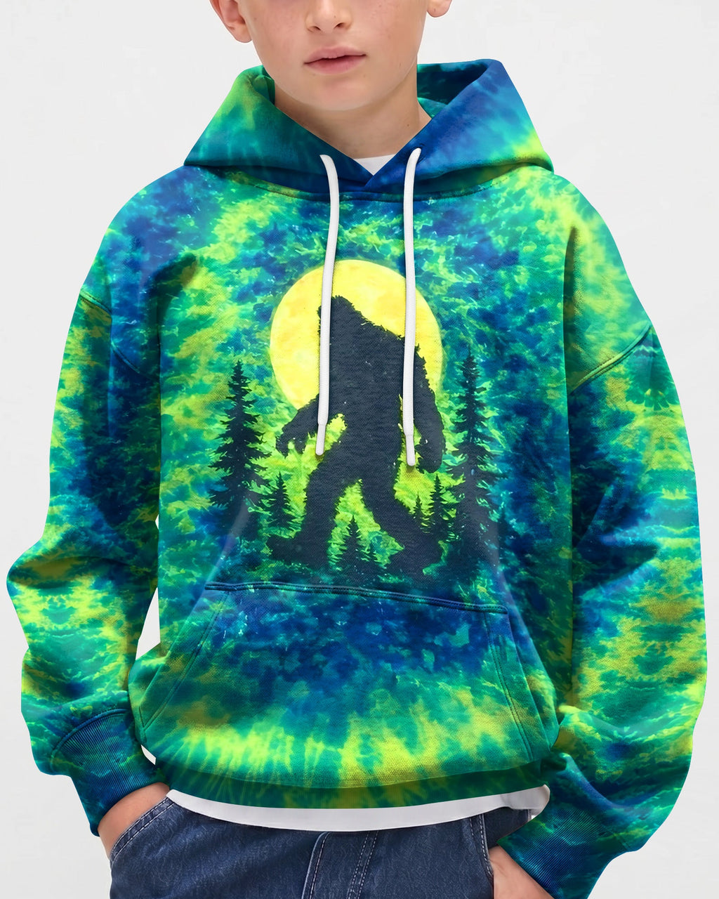 BIGFOOT IN THE FOREST GREEN BLUE SWIRL KIDS ALL OVER PRINT  - TLNO0906261
