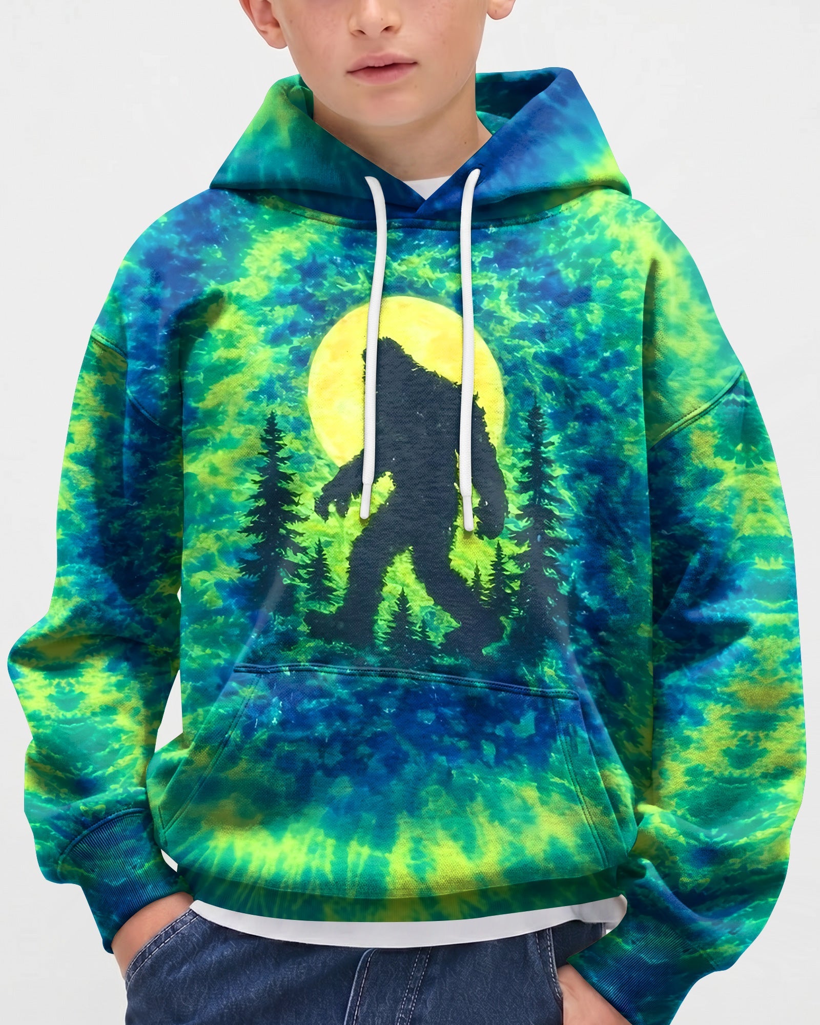 BIGFOOT IN THE FOREST GREEN BLUE SWIRL KIDS ALL OVER PRINT  - TLNO0906261