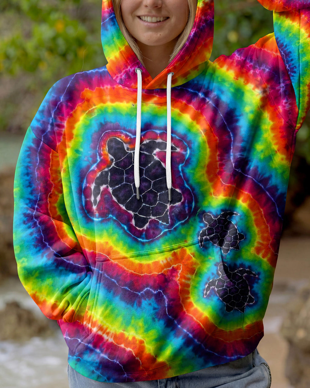 THREE SEA TURTLES COLORFUL SWIRL  ALL OVER PRINT  - TLTW1906263