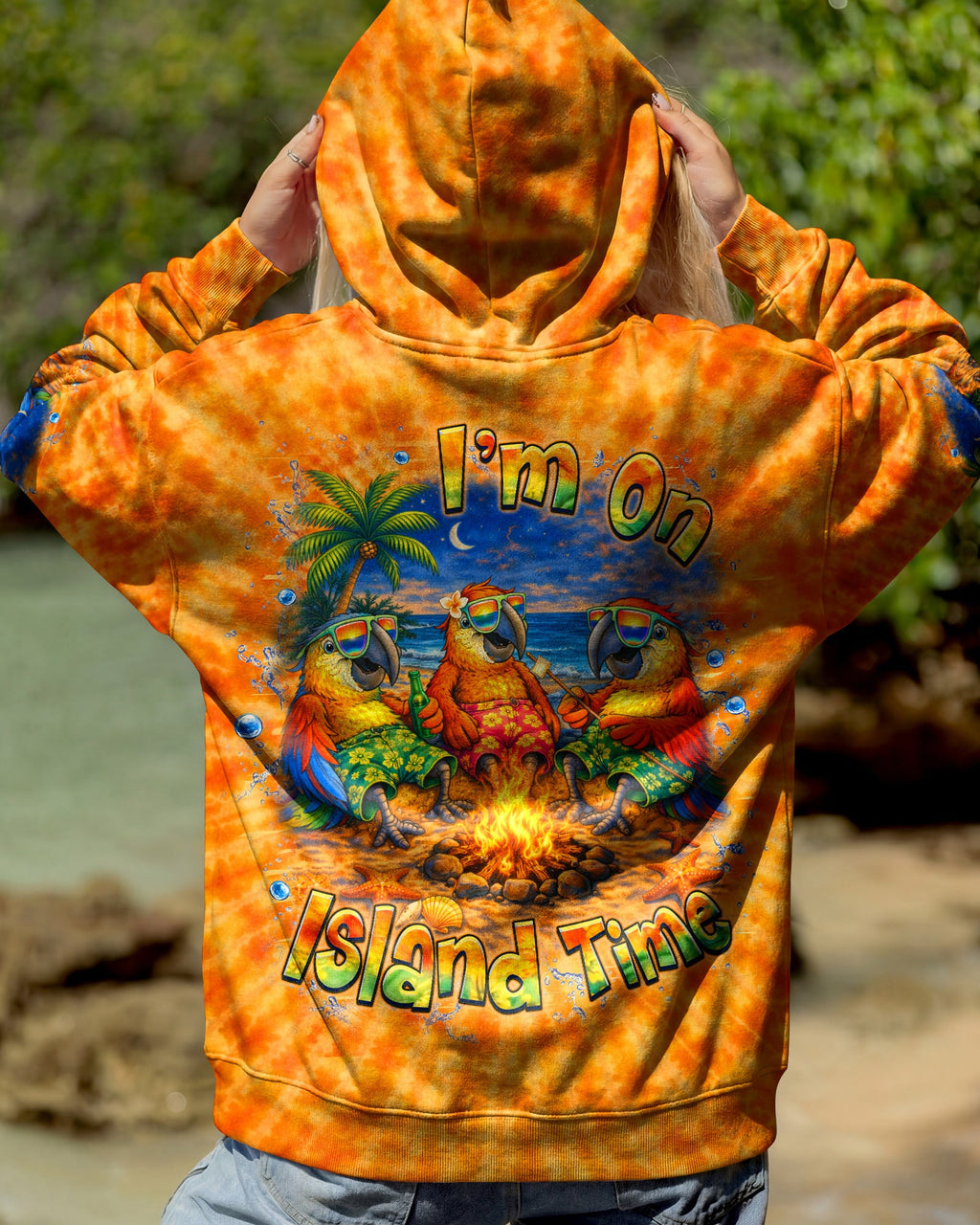 I'M ON ISLAND TIME PARROT SWIRL ALL OVER PRINT    - TLHN0705262