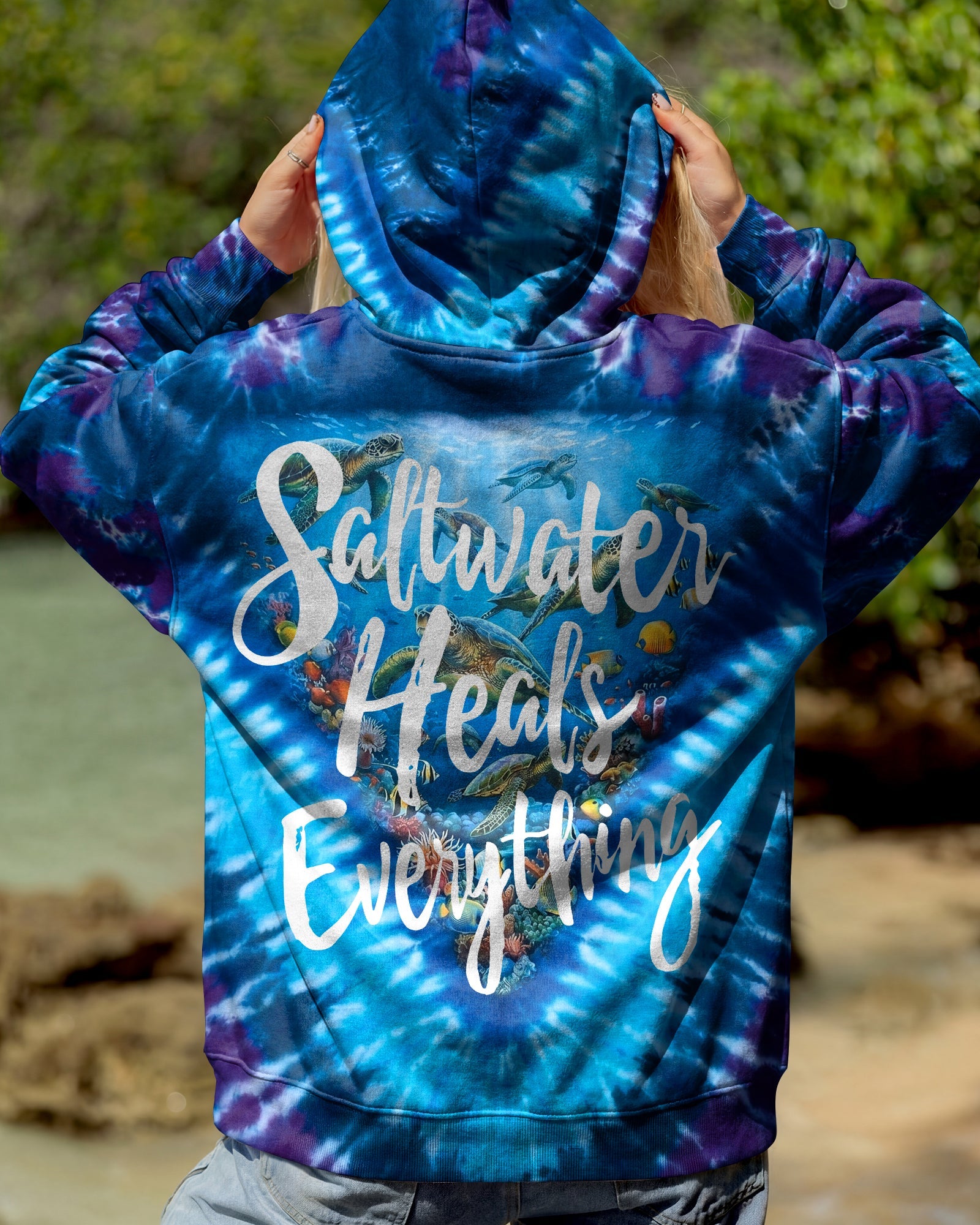 SALTWATER HEALS EVERYTHING OCEAN BLUE TURTLE BURST ALL OVER PRINT - TY0906261