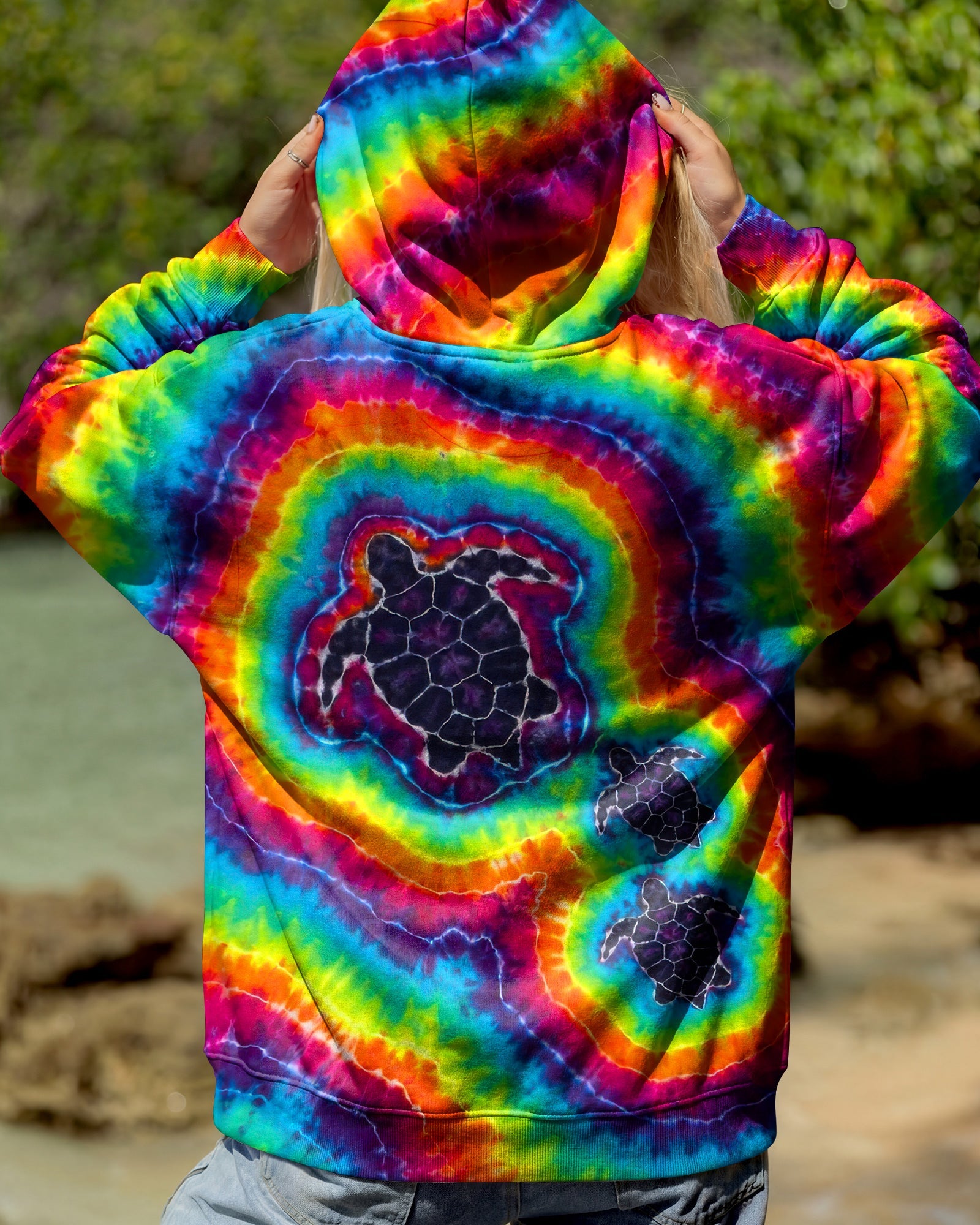 THREE SEA TURTLES COLORFUL SWIRL  ALL OVER PRINT  - TLTW1906263