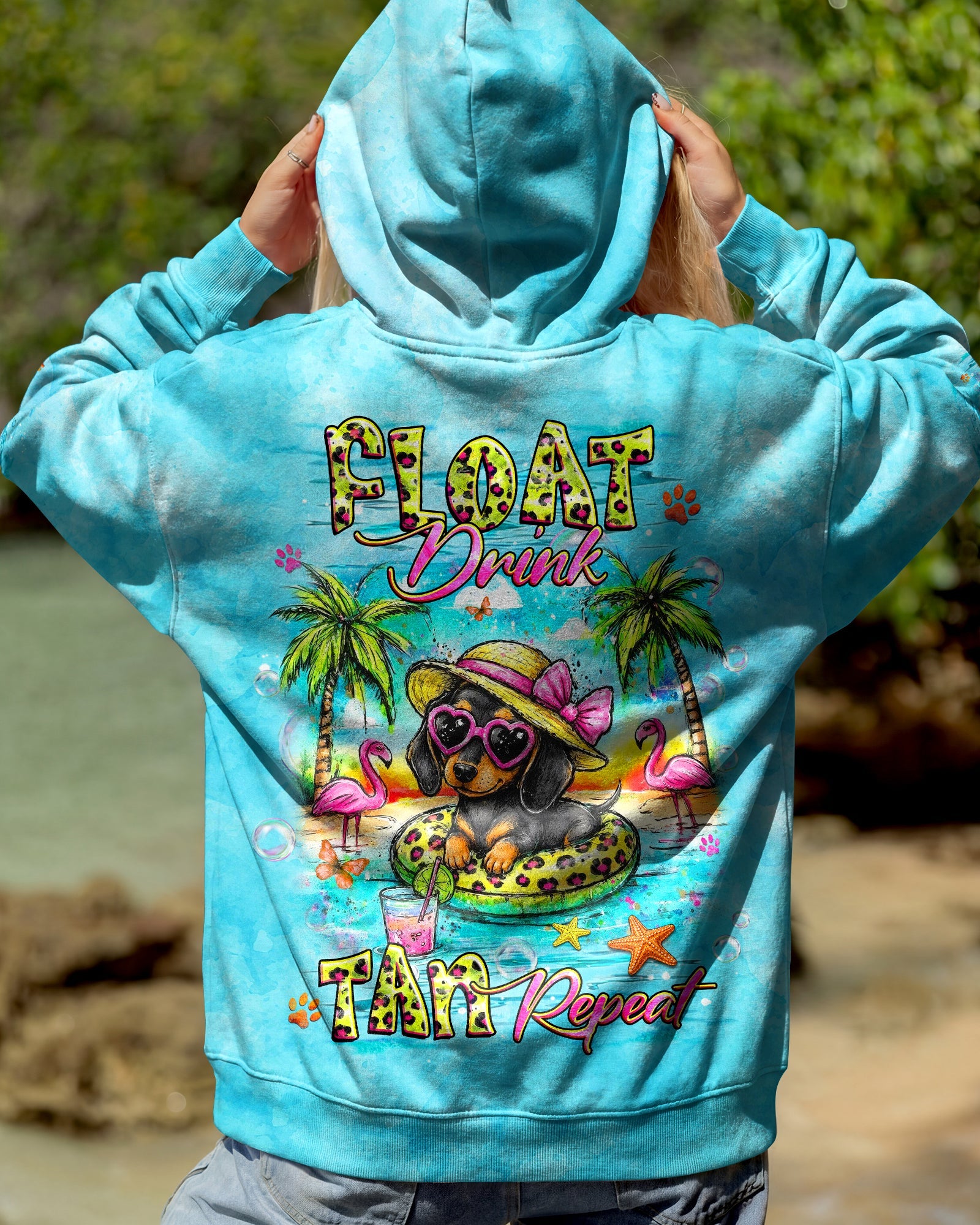 FLOAT DRINK TAN REPEAT DACHSHUND DOG ALL OVER PRINT -  TLHG2205263