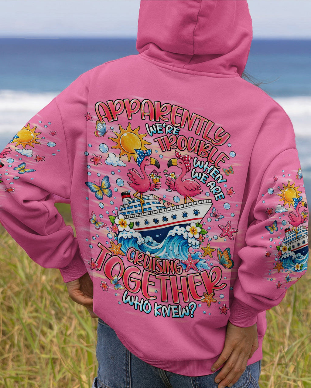 APPARENTLY WE'RE TROUBLE FLAMINGO CRUISING ALL OVER PRINT  - TLNT0307261