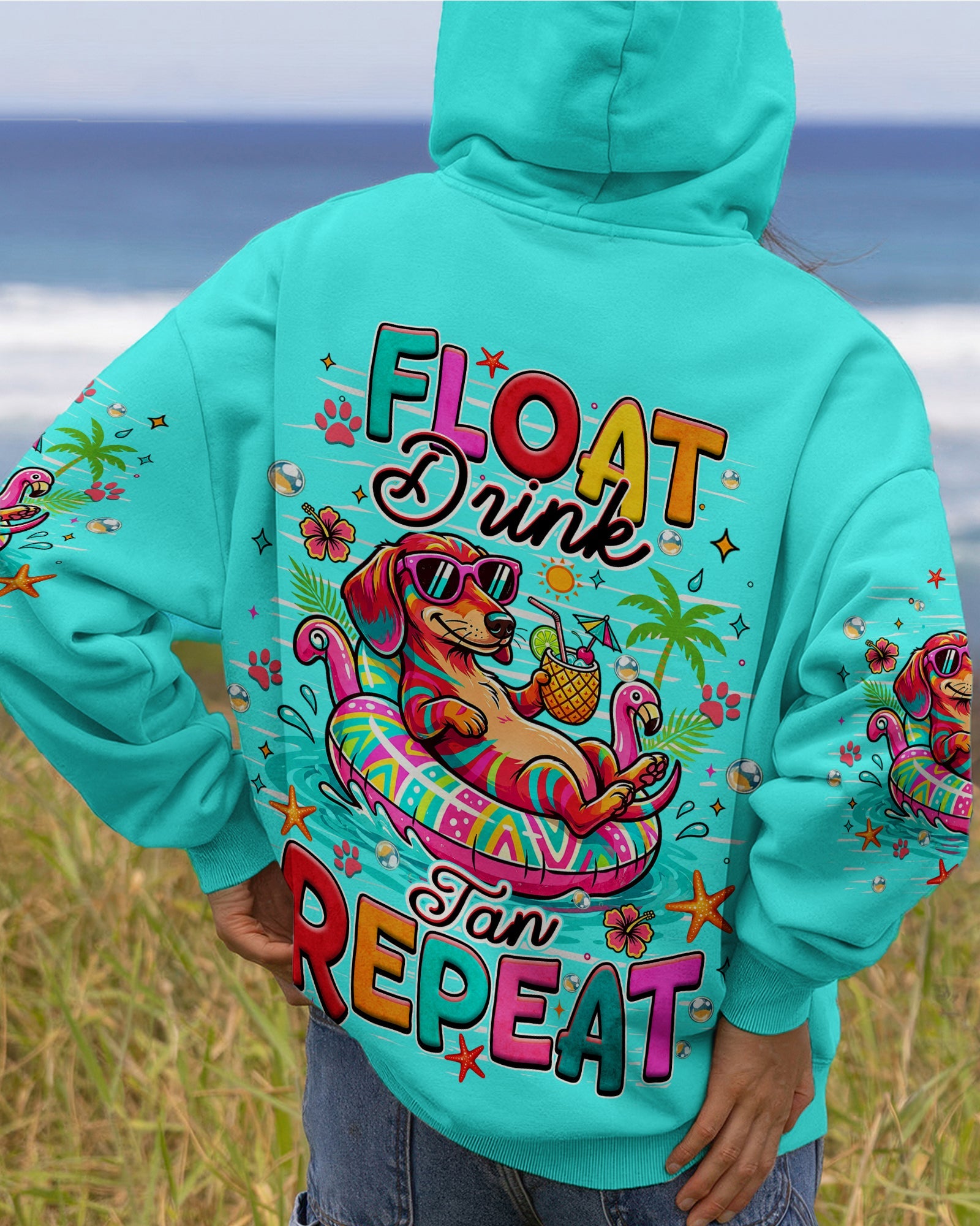 FLOAT DRINK TAN REPEAT DACHSHUND DOG ALL OVER PRINT  - TLHN1806263