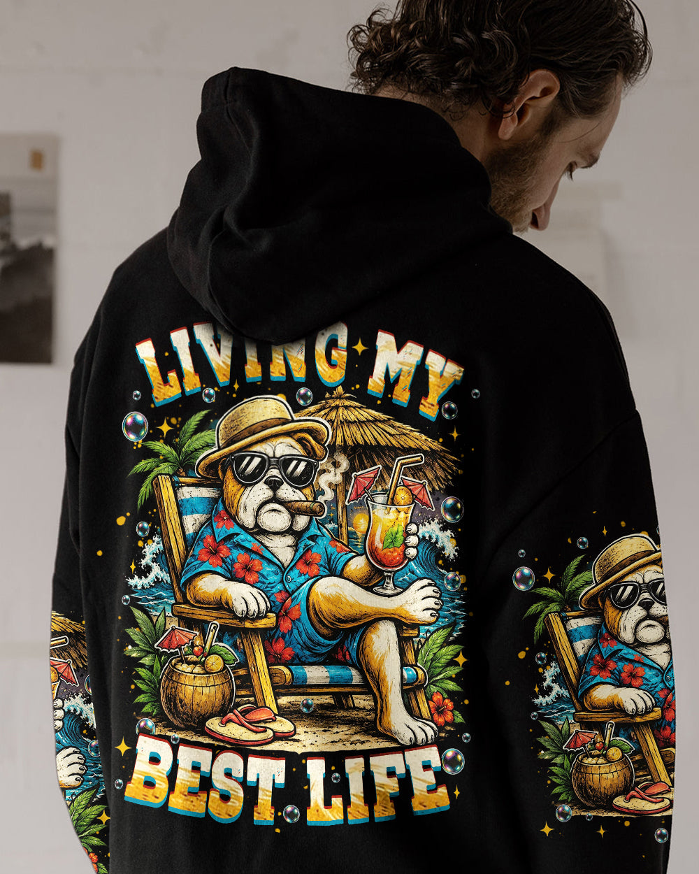 LIVING MY BEST LIFE PUG DOG ALL OVER PRINT  - TLHN0306263