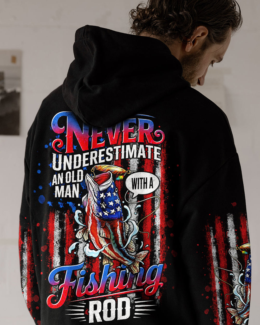 NEVER UNDERESTIMATE AN OLD MAN  FISHING ALL OVER PRINT - TLNT0406264